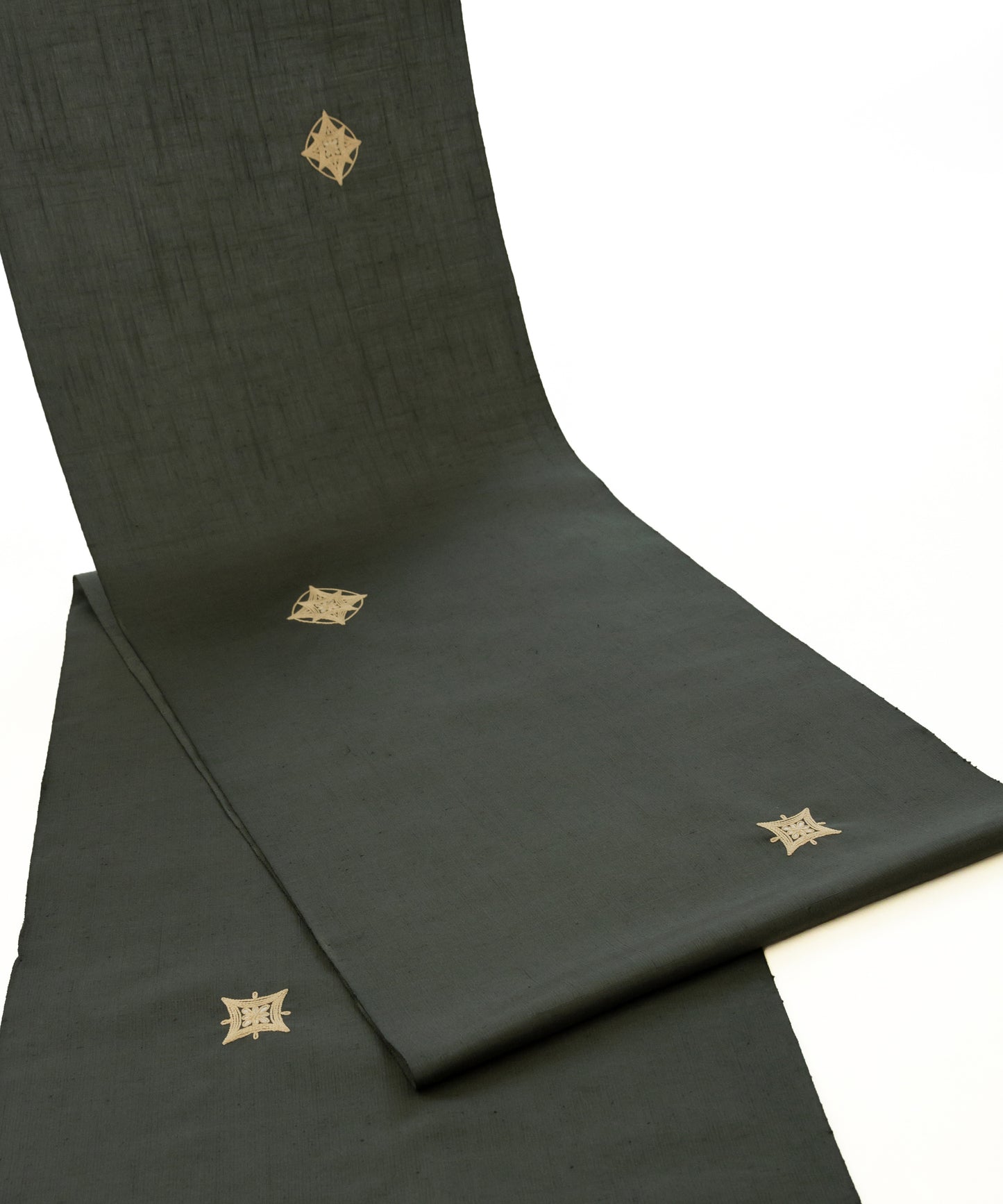 ムガシルク 刺繍着尺「深いグリーン」