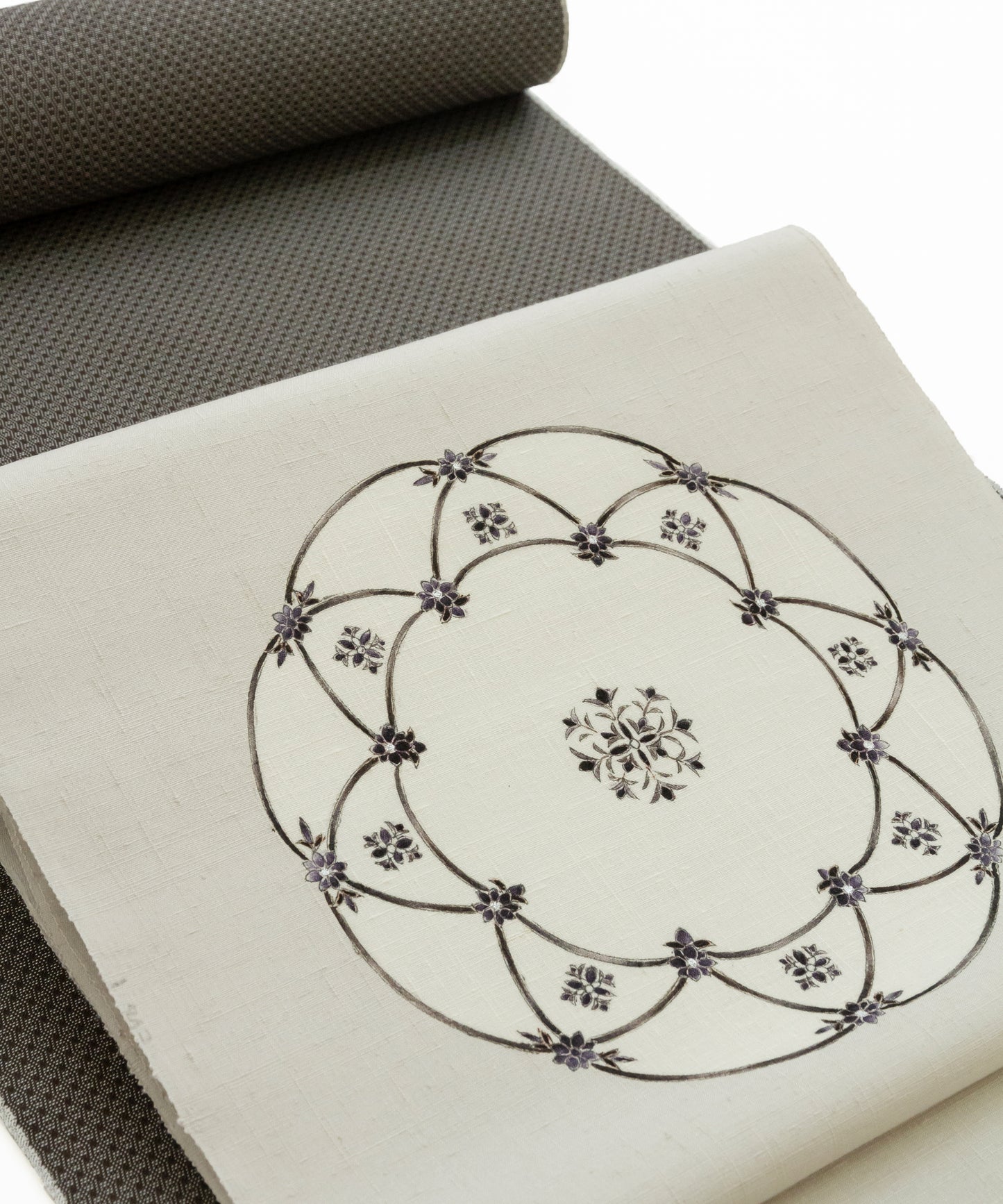 京都小阪制作 真糊糸目友禅 九寸名古屋帯「華紋皿」(価格はお問い合わせくださいませ)