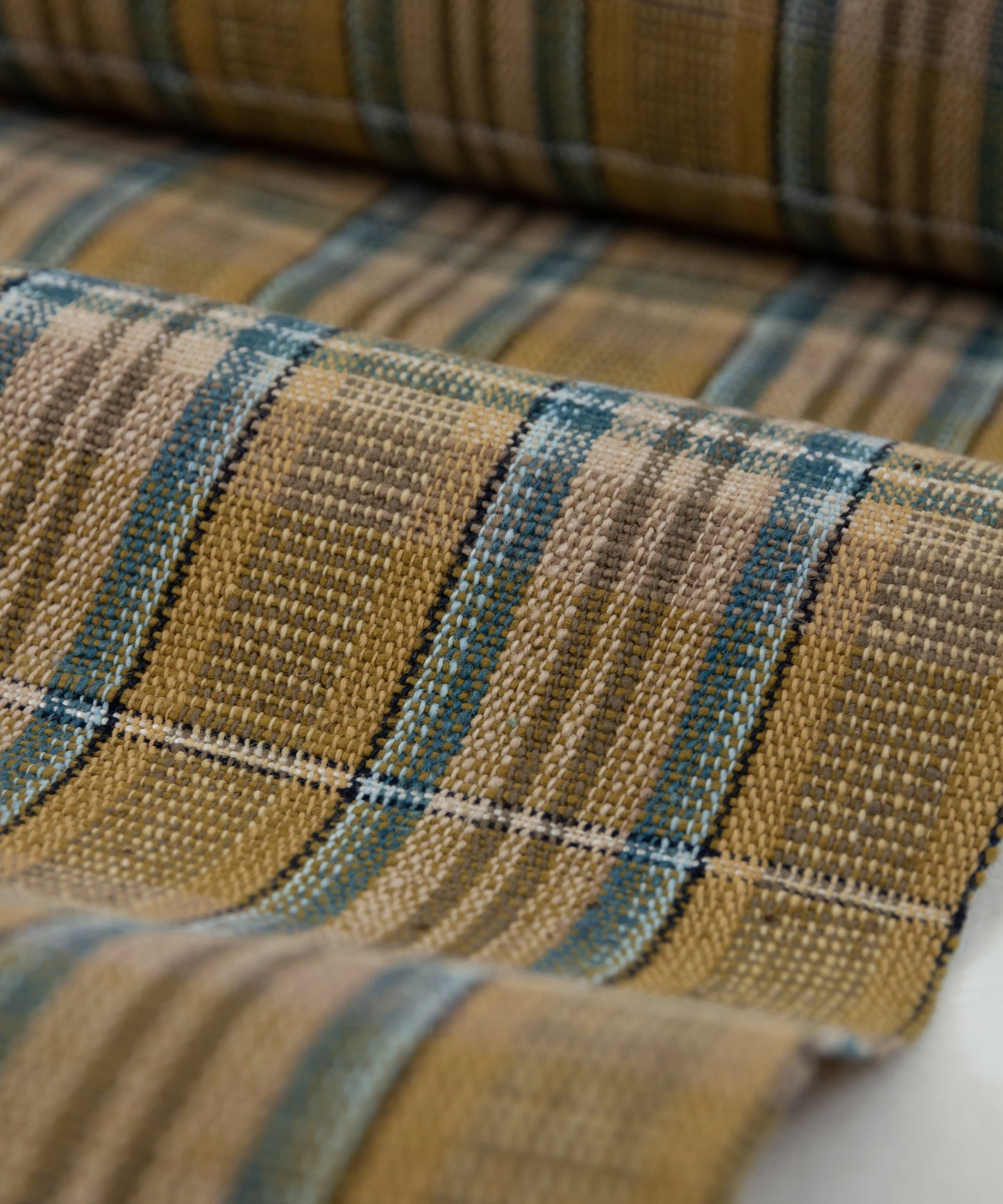 丹波布八寸帯 植木展子作「やしゃぶし、栗、こぶな草、藍」