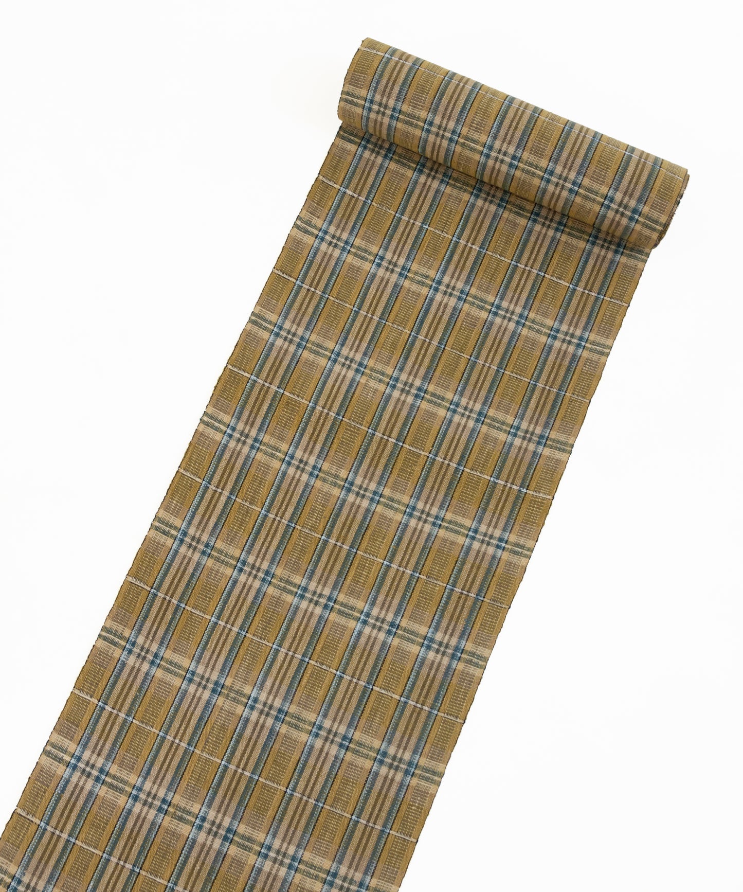 丹波布八寸帯 植木展子作「やしゃぶし、栗、こぶな草、藍」