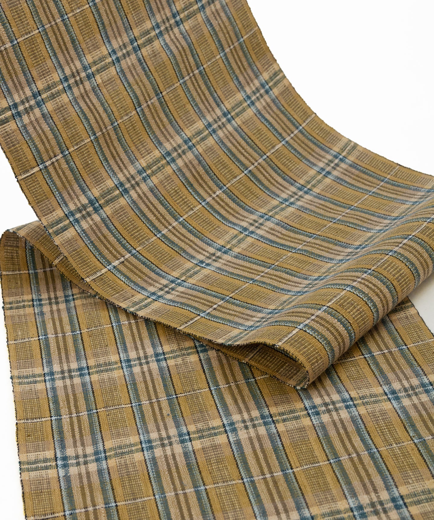 丹波布八寸帯 植木展子作「やしゃぶし、栗、こぶな草、藍」