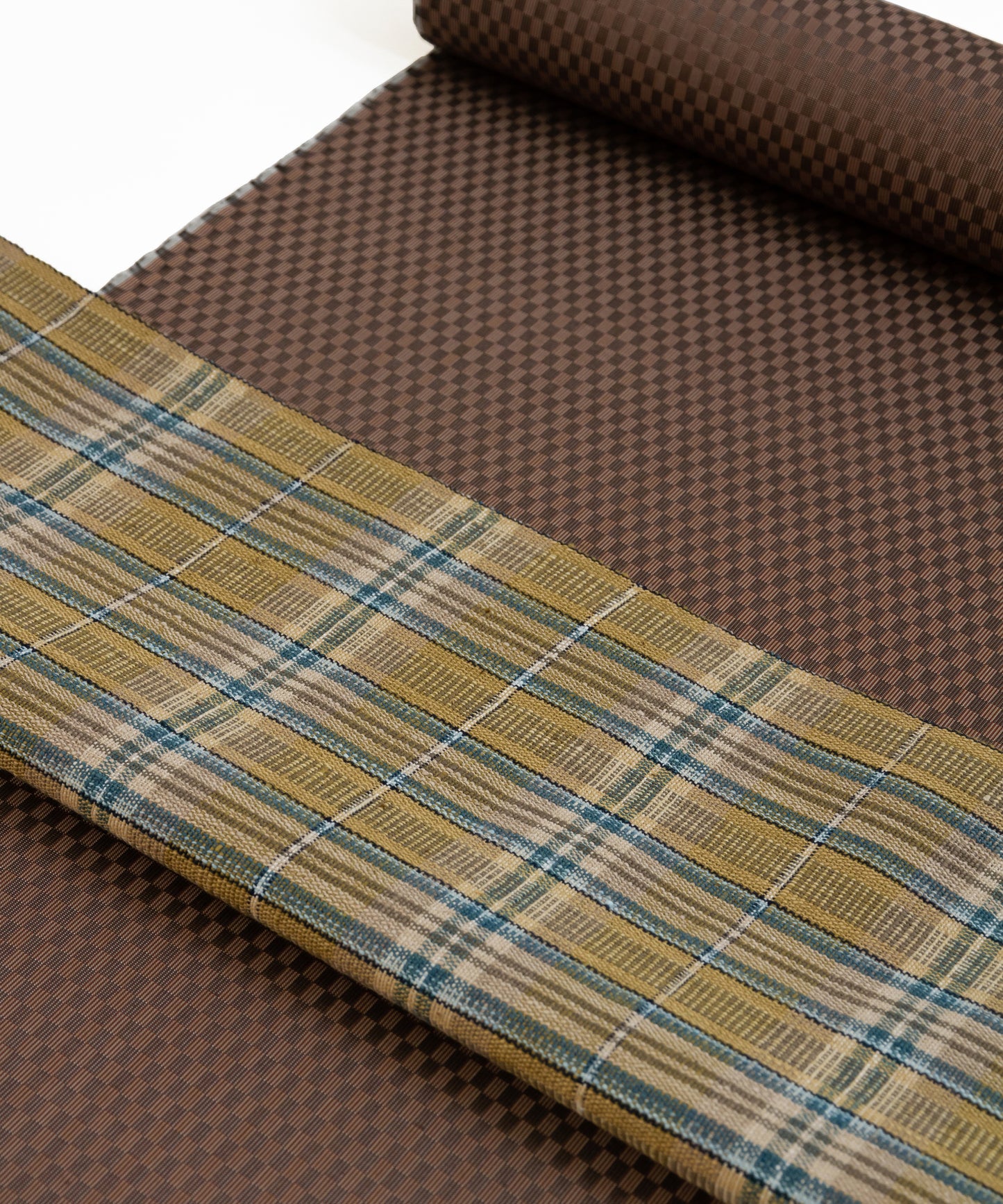 丹波布八寸帯 植木展子作「やしゃぶし、栗、こぶな草、藍」