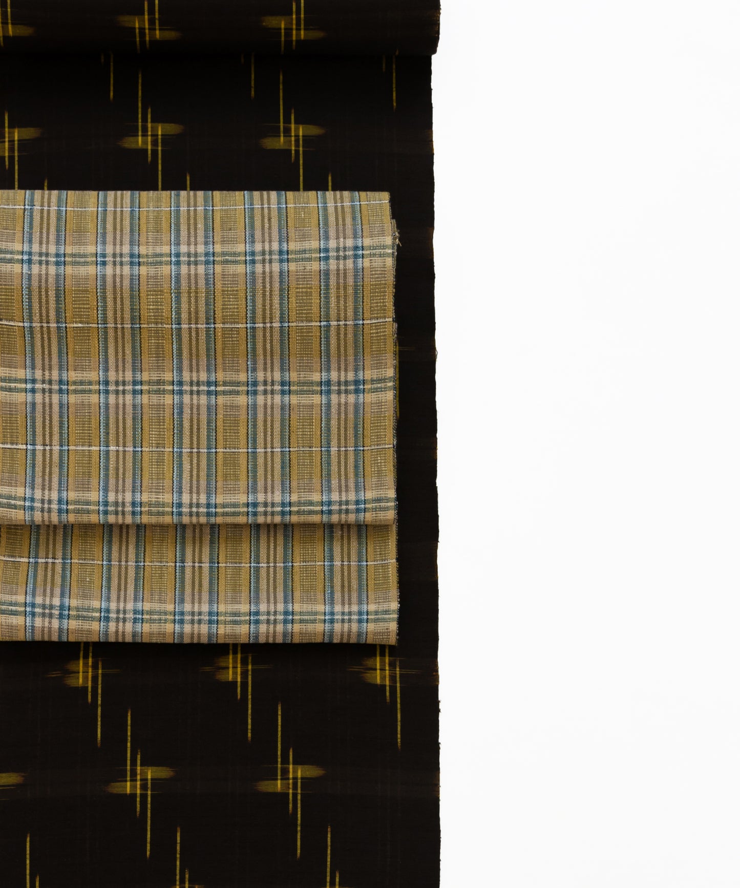 丹波布八寸帯 植木展子作「やしゃぶし、栗、こぶな草、藍」