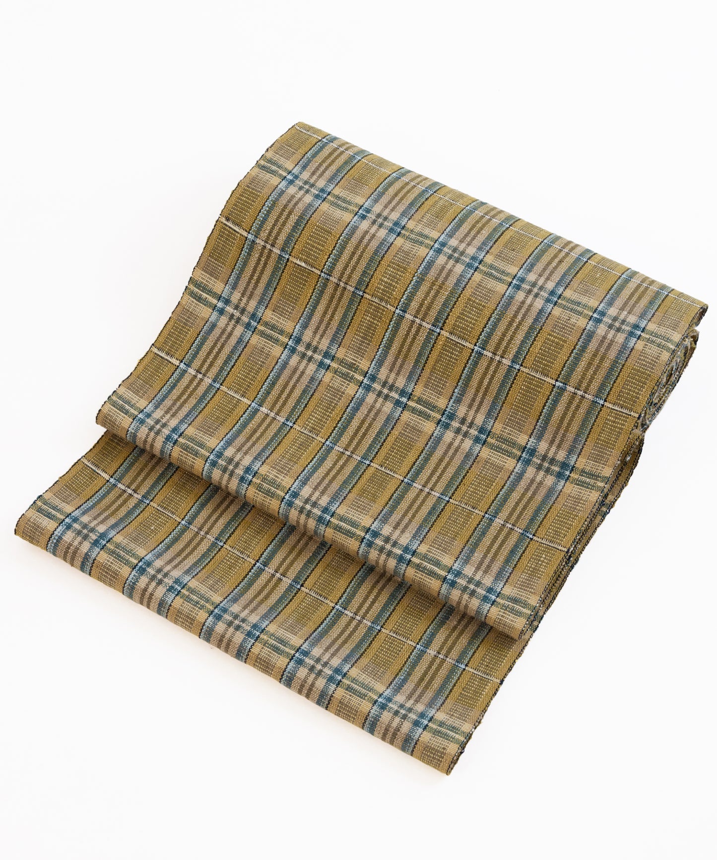 丹波布八寸帯 植木展子作「やしゃぶし、栗、こぶな草、藍」