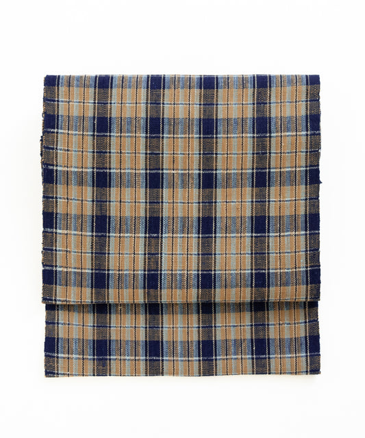 丹波布八寸帯 植木展子作「栗、藍」