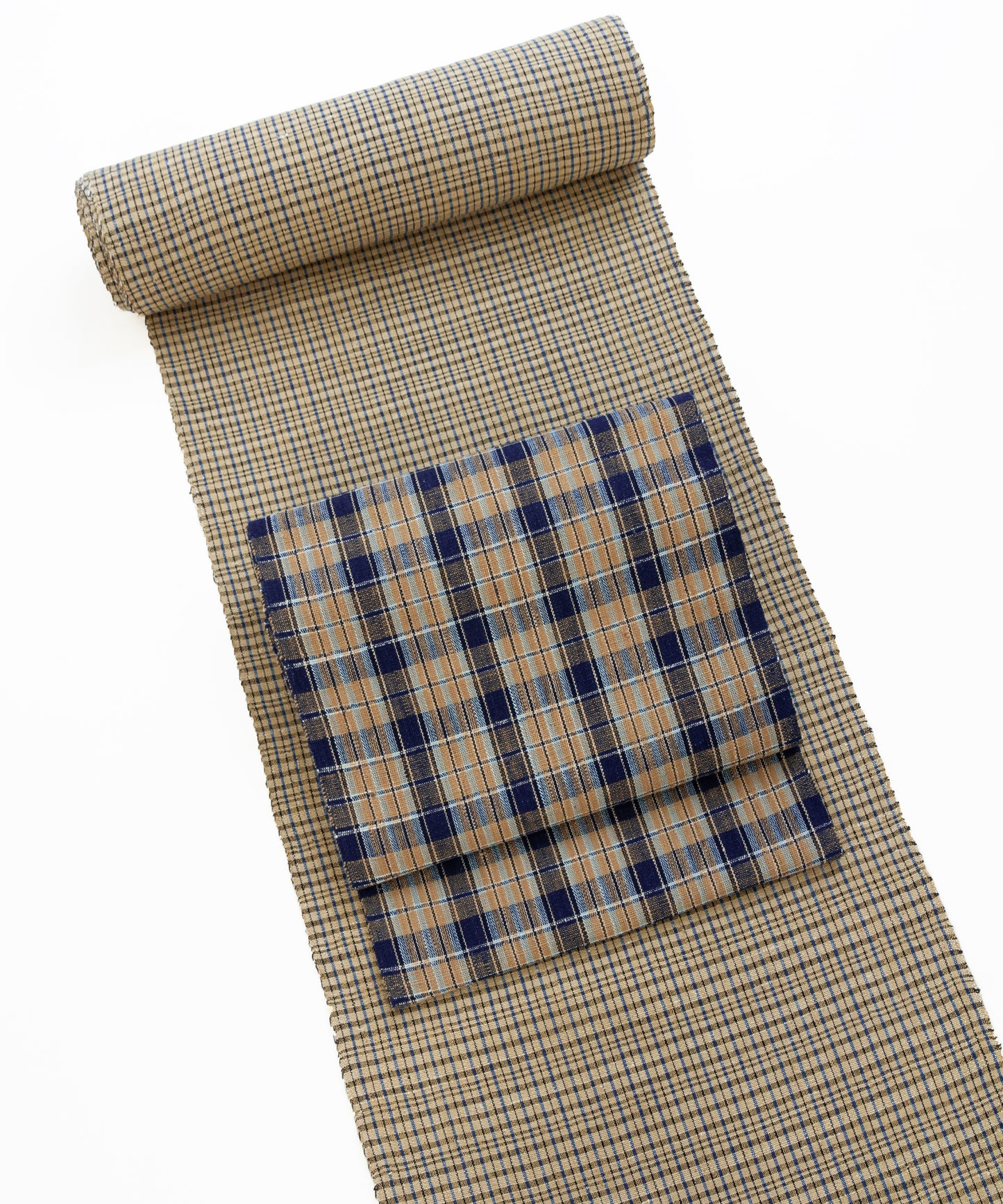 丹波布八寸帯 植木展子作「栗、藍」