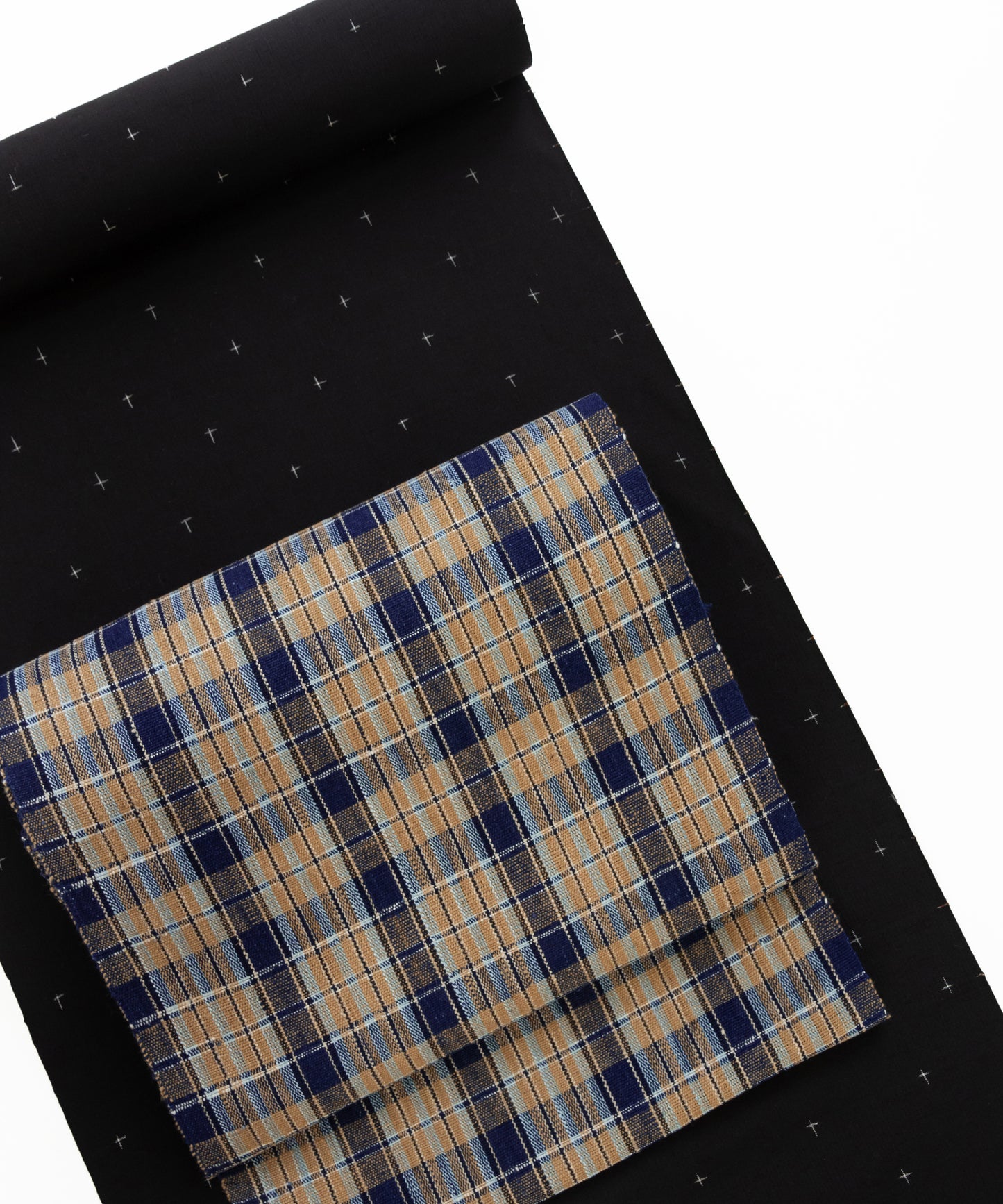 丹波布八寸帯 植木展子作「栗、藍」