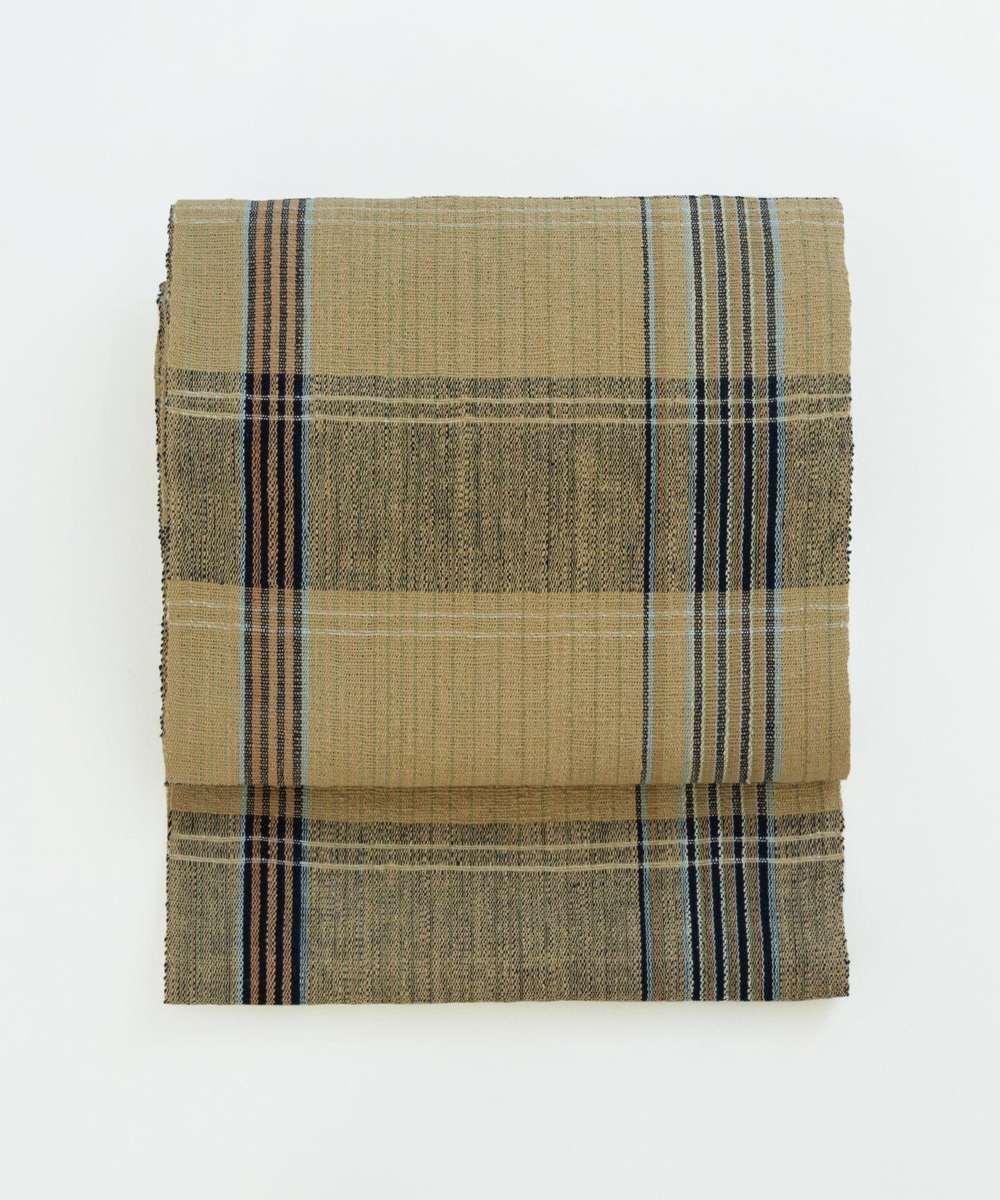 丹波布八寸帯 荒木幸子作「やしゃぶし、栗、藍、こぶな草」