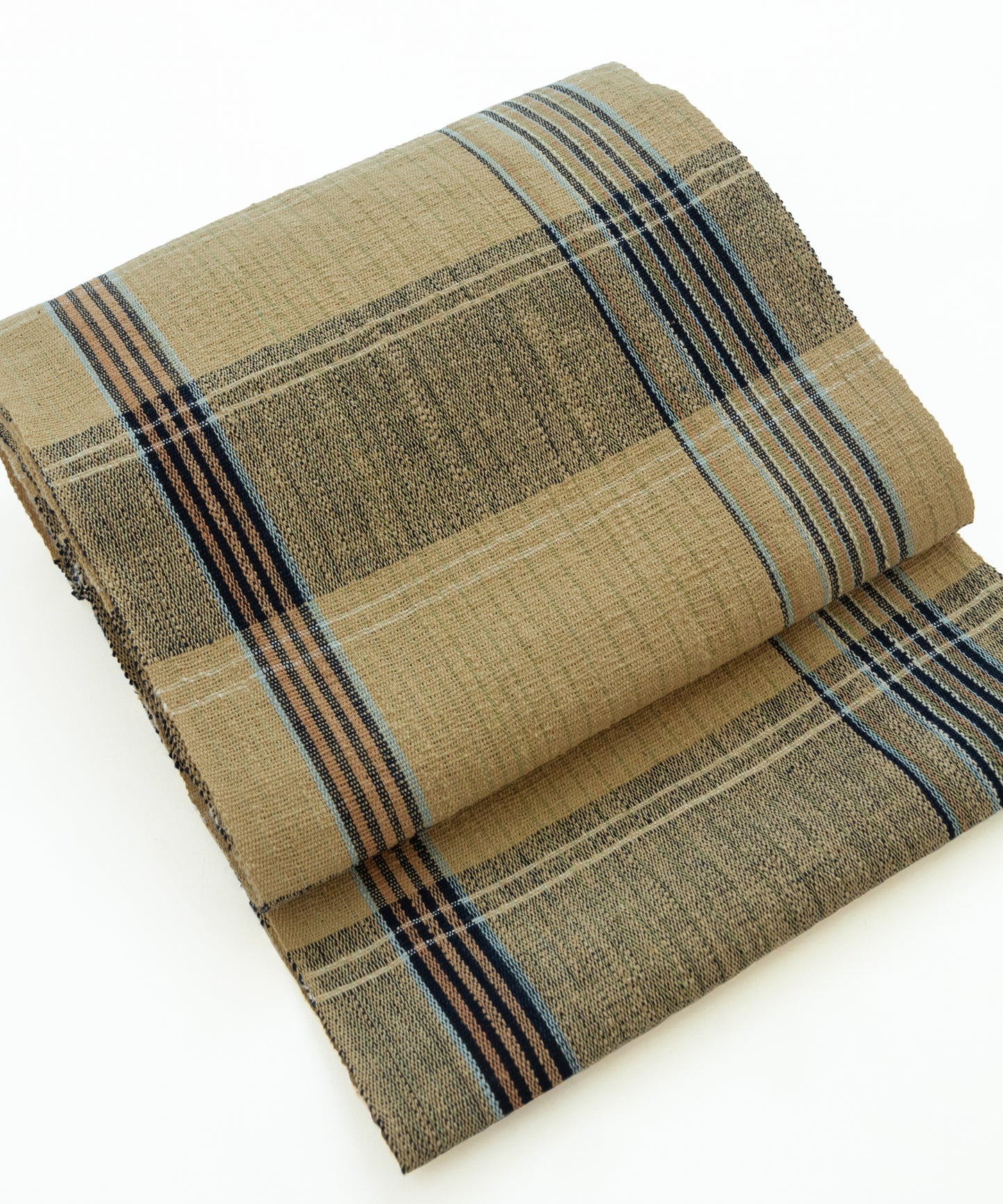 丹波布八寸帯 荒木幸子作「やしゃぶし、栗、藍、こぶな草」