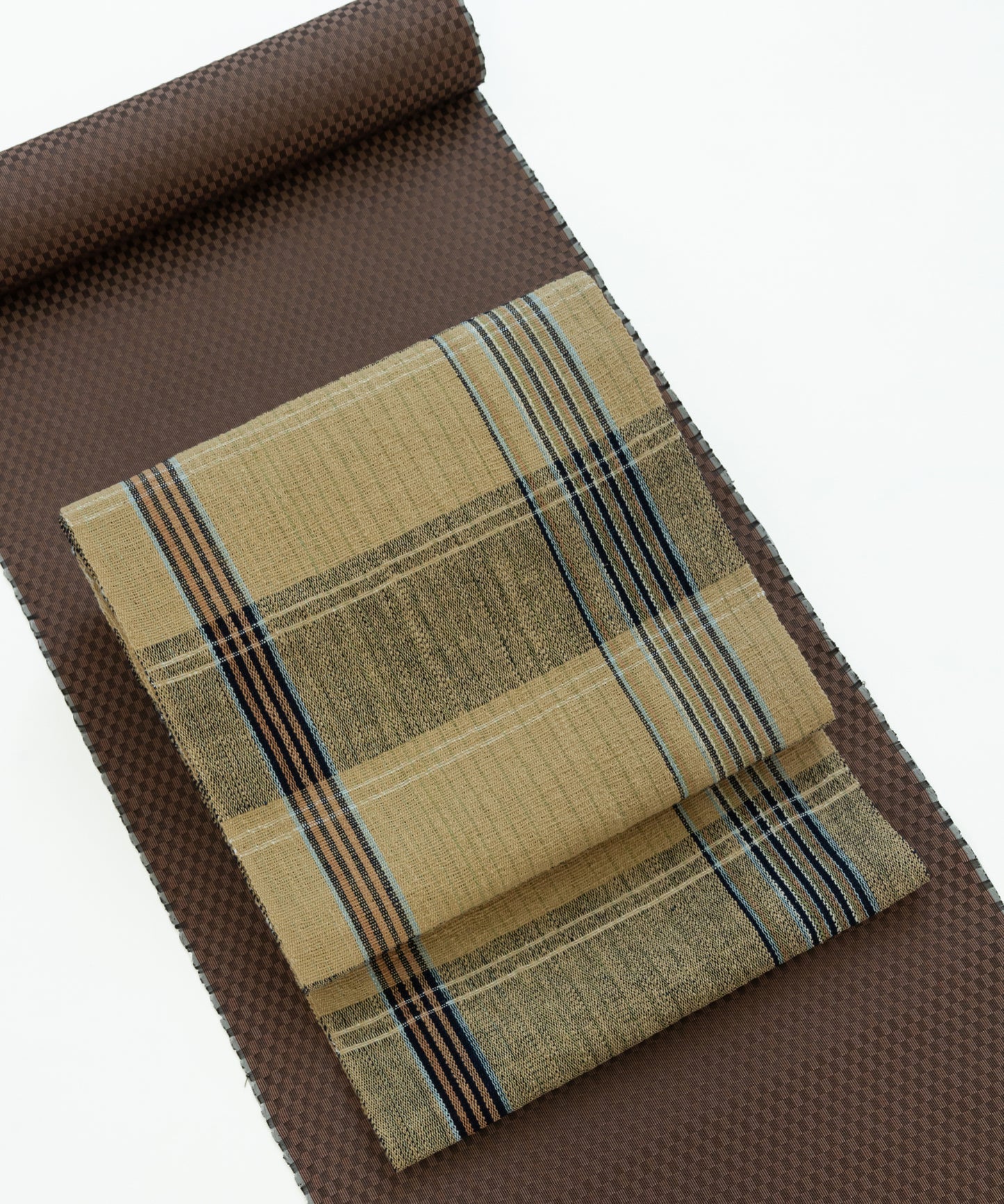 丹波布八寸帯 荒木幸子作「やしゃぶし、栗、藍、こぶな草」