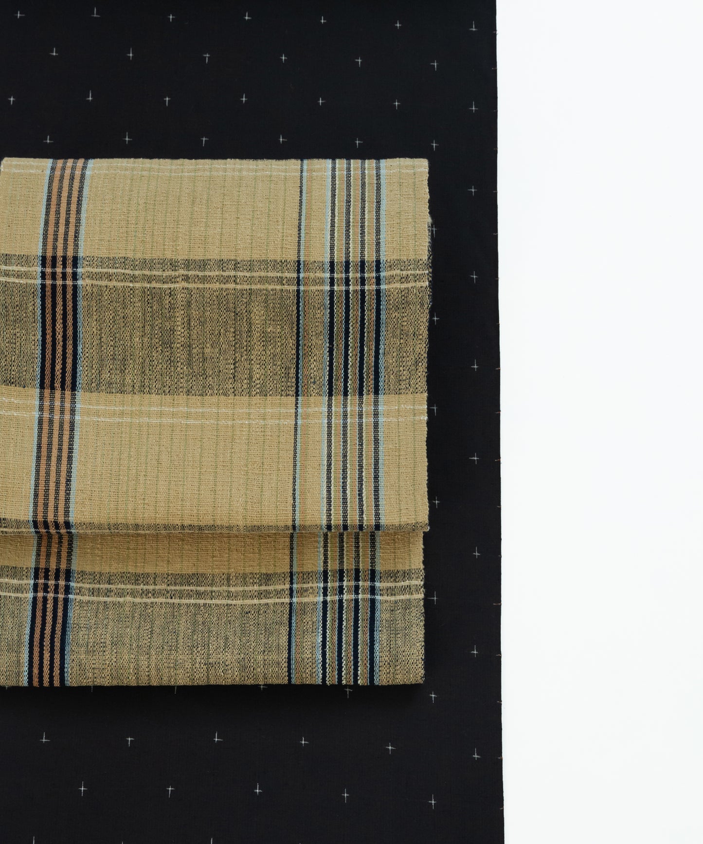 丹波布八寸帯 荒木幸子作「やしゃぶし、栗、藍、こぶな草」