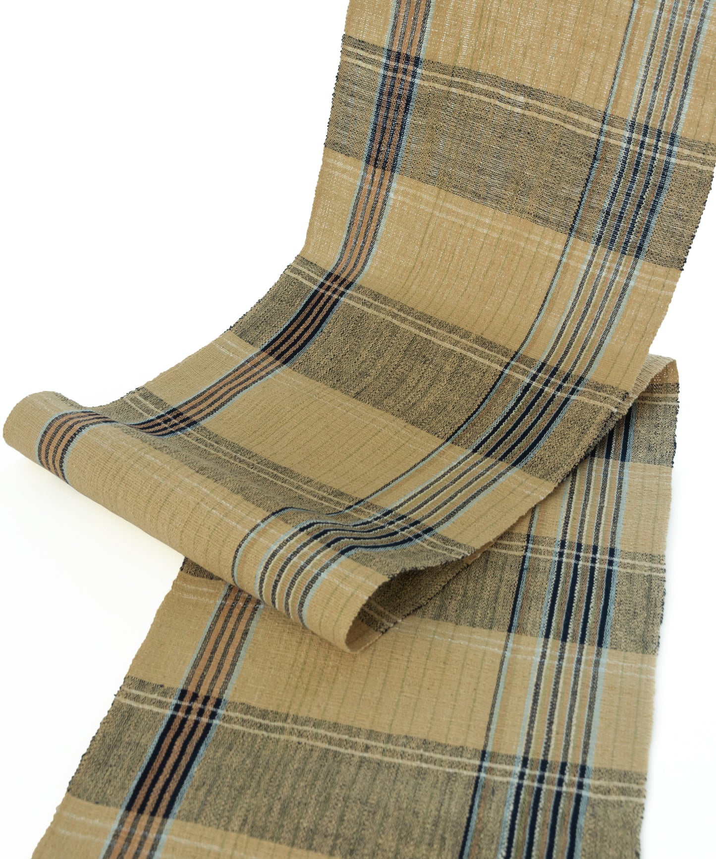 丹波布八寸帯 荒木幸子作「やしゃぶし、栗、藍、こぶな草」