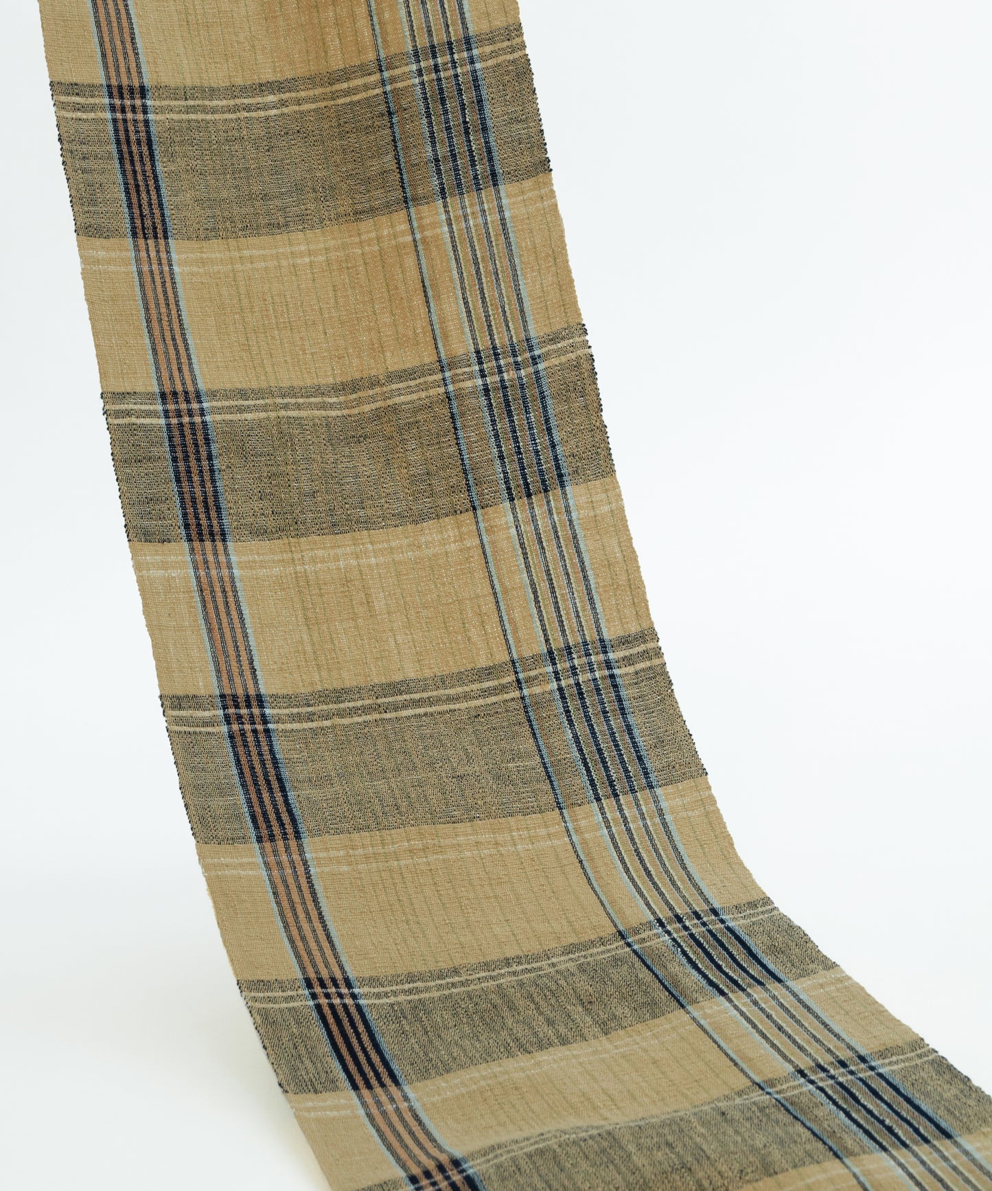 丹波布八寸帯 荒木幸子作「やしゃぶし、栗、藍、こぶな草」