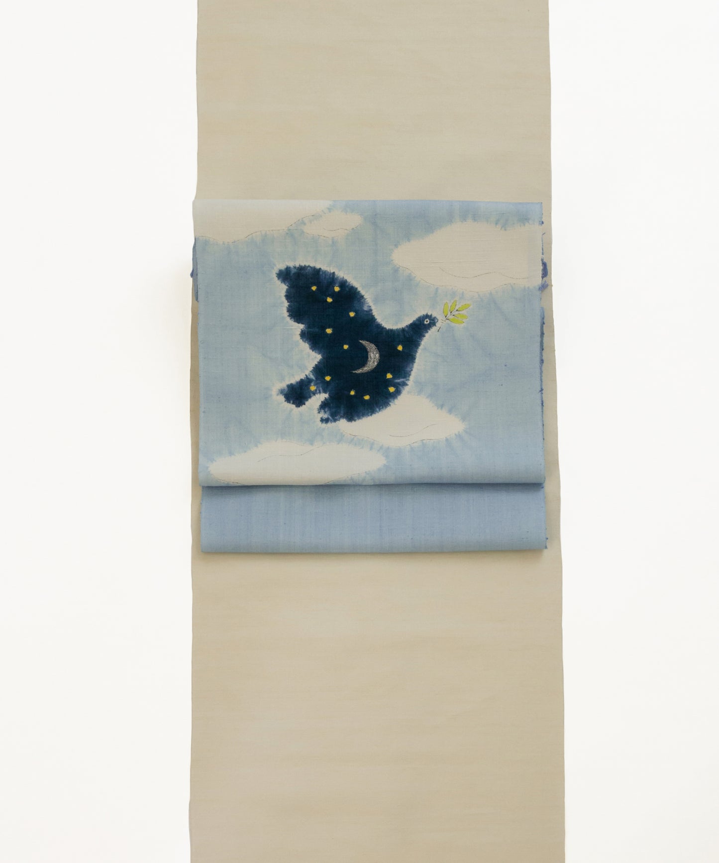 森健持作 辻ヶ花染め九寸名古屋帯「青い空白い雲の夜景」