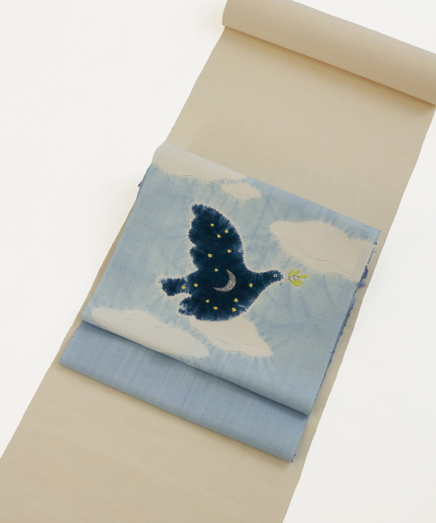 森健持作 辻ヶ花染め九寸名古屋帯「青い空白い雲の夜景」