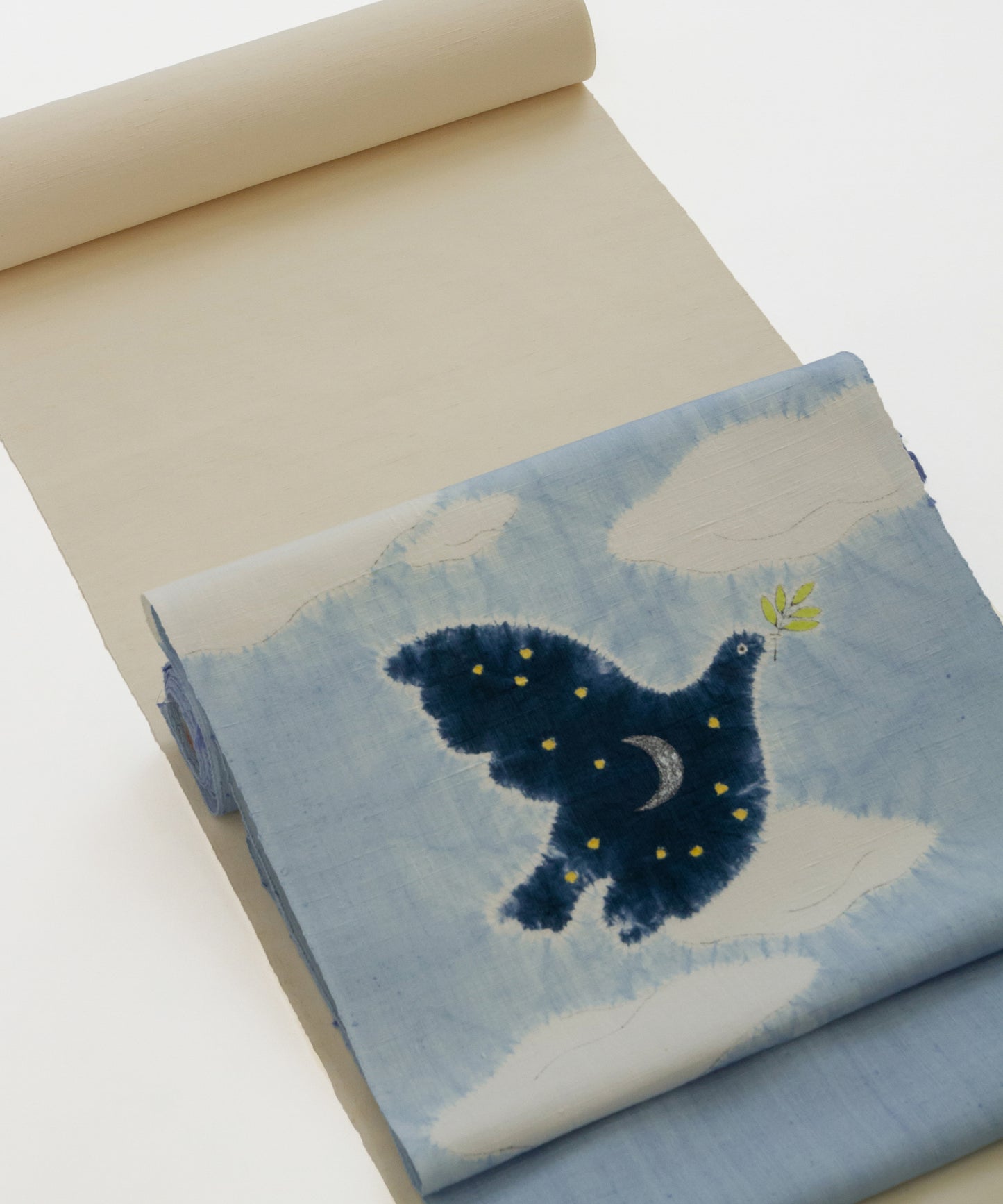 森健持作 辻ヶ花染め九寸名古屋帯「青い空白い雲の夜景」