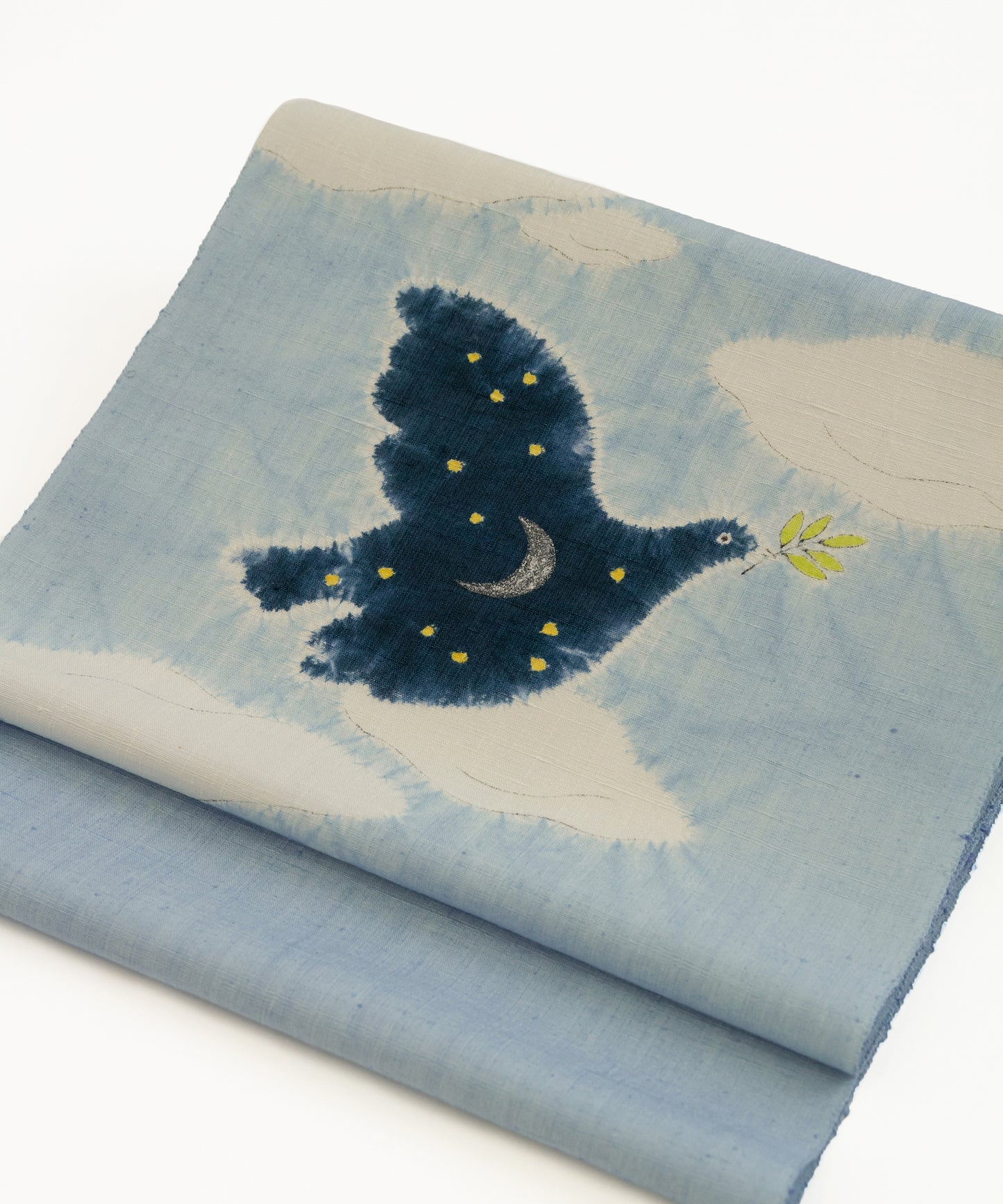 森健持作 辻ヶ花染め九寸名古屋帯「青い空白い雲の夜景」