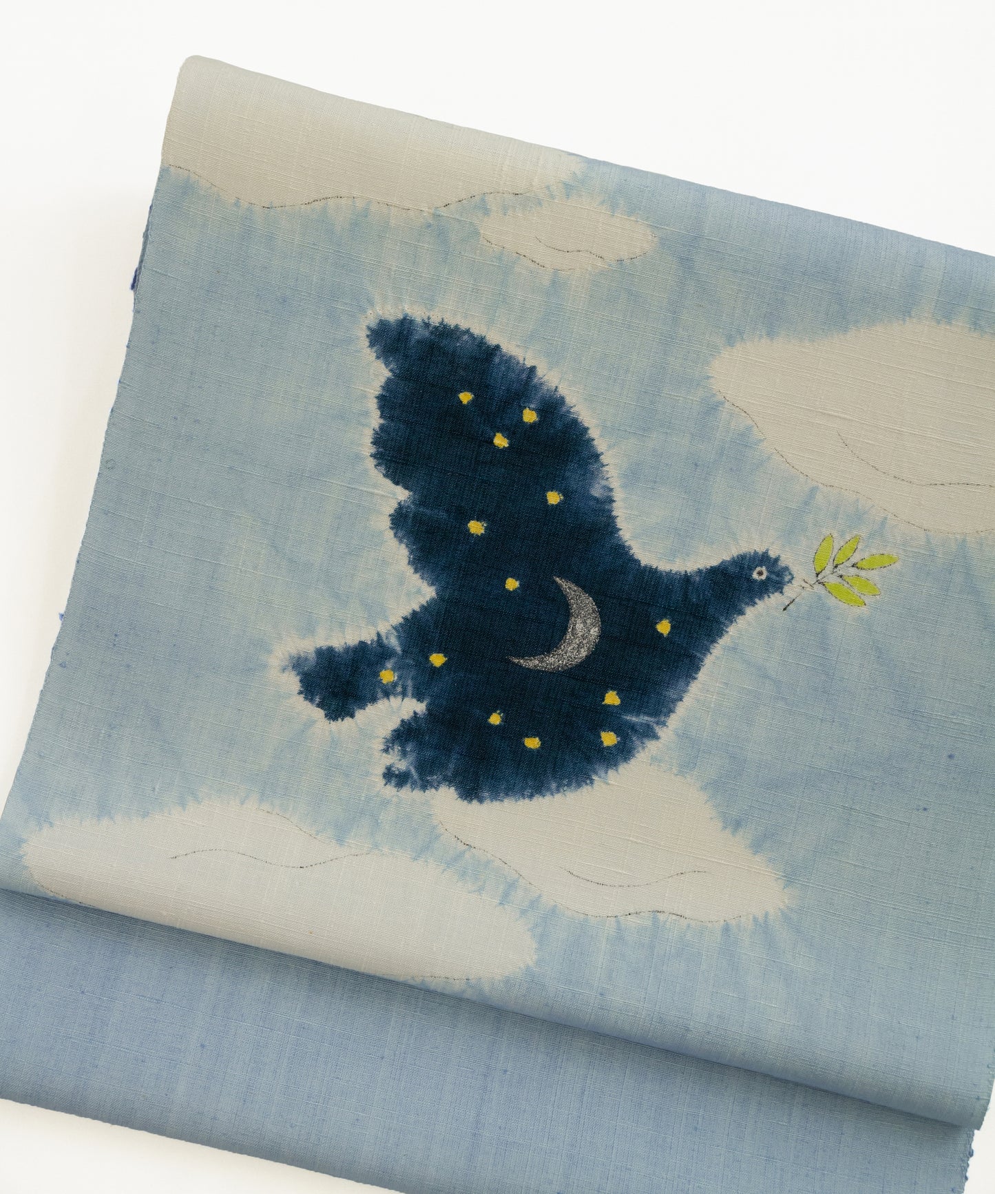 森健持作 辻ヶ花染め九寸名古屋帯「青い空白い雲の夜景」