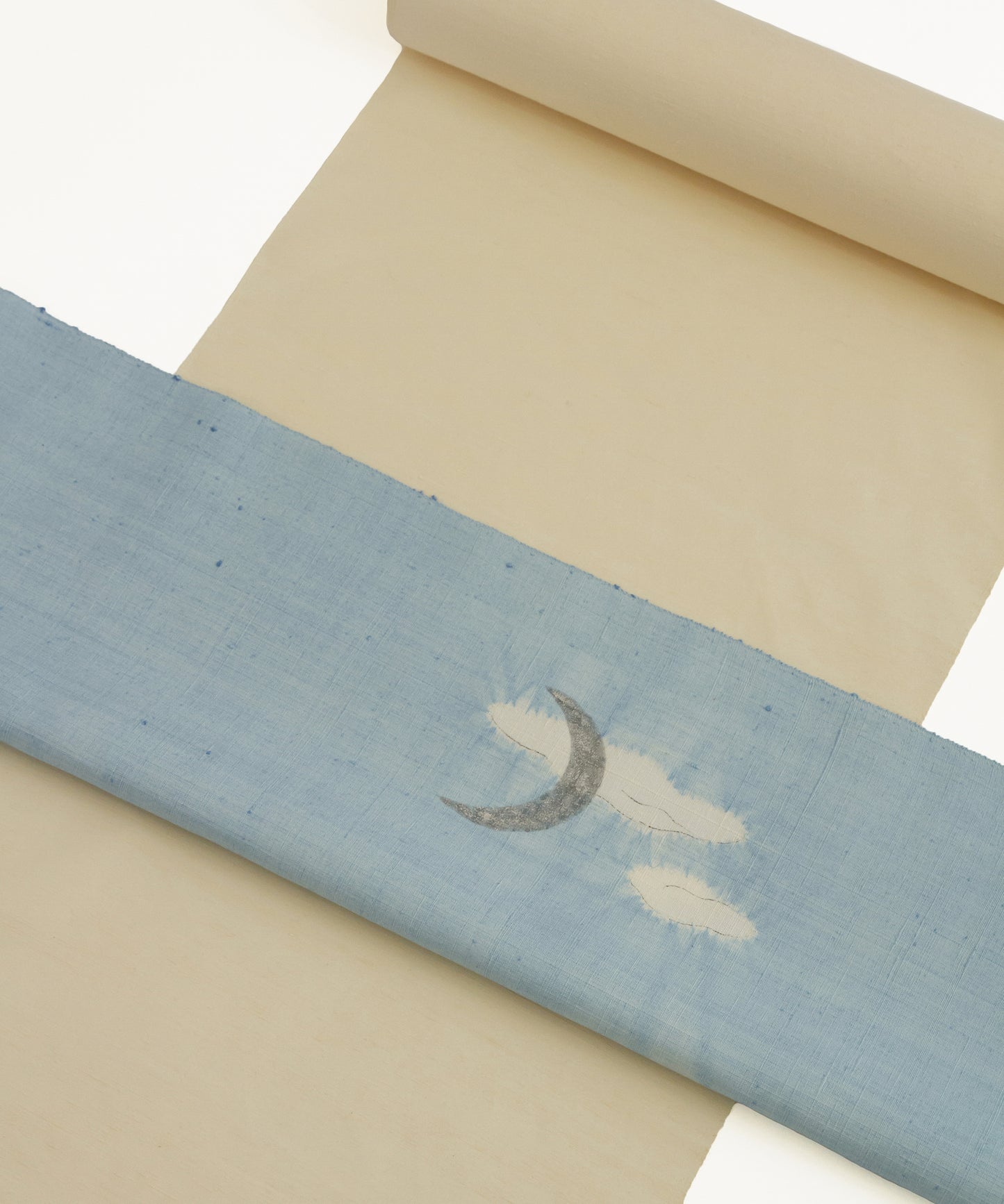 森健持作 辻ヶ花染め九寸名古屋帯「青い空白い雲の夜景」