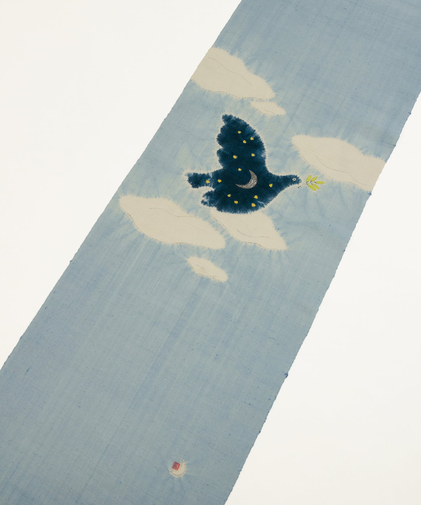 森健持作 辻ヶ花染め九寸名古屋帯「青い空白い雲の夜景」