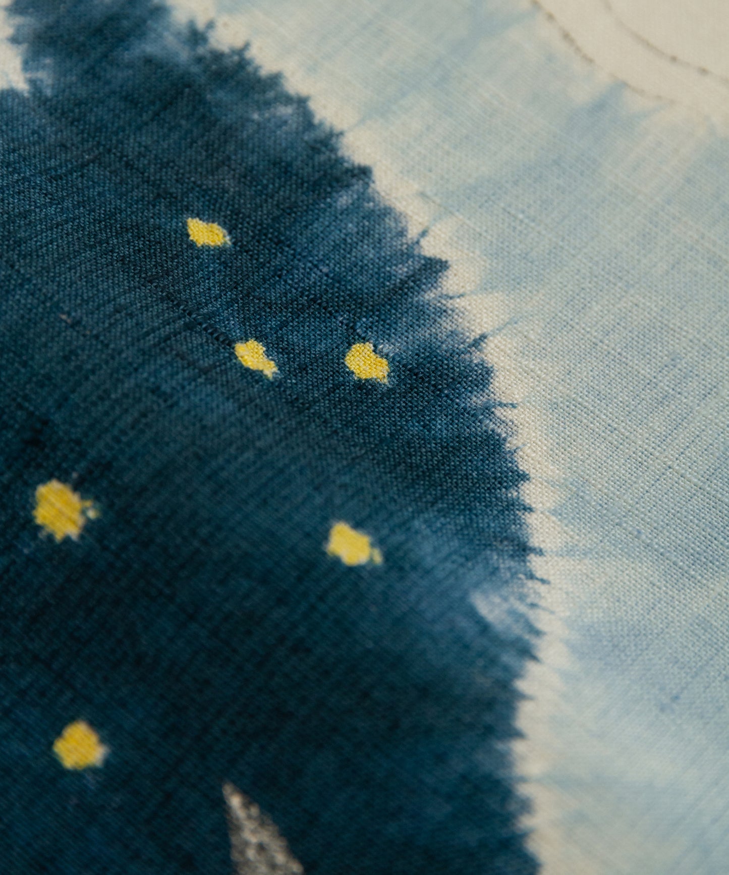 森健持作 辻ヶ花染め九寸名古屋帯「青い空白い雲の夜景」