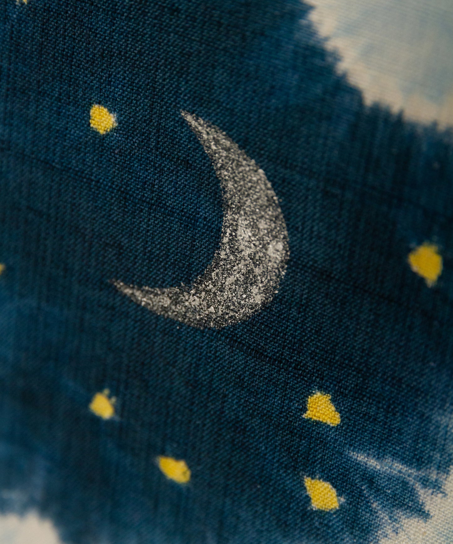 森健持作 辻ヶ花染め九寸名古屋帯「青い空白い雲の夜景」