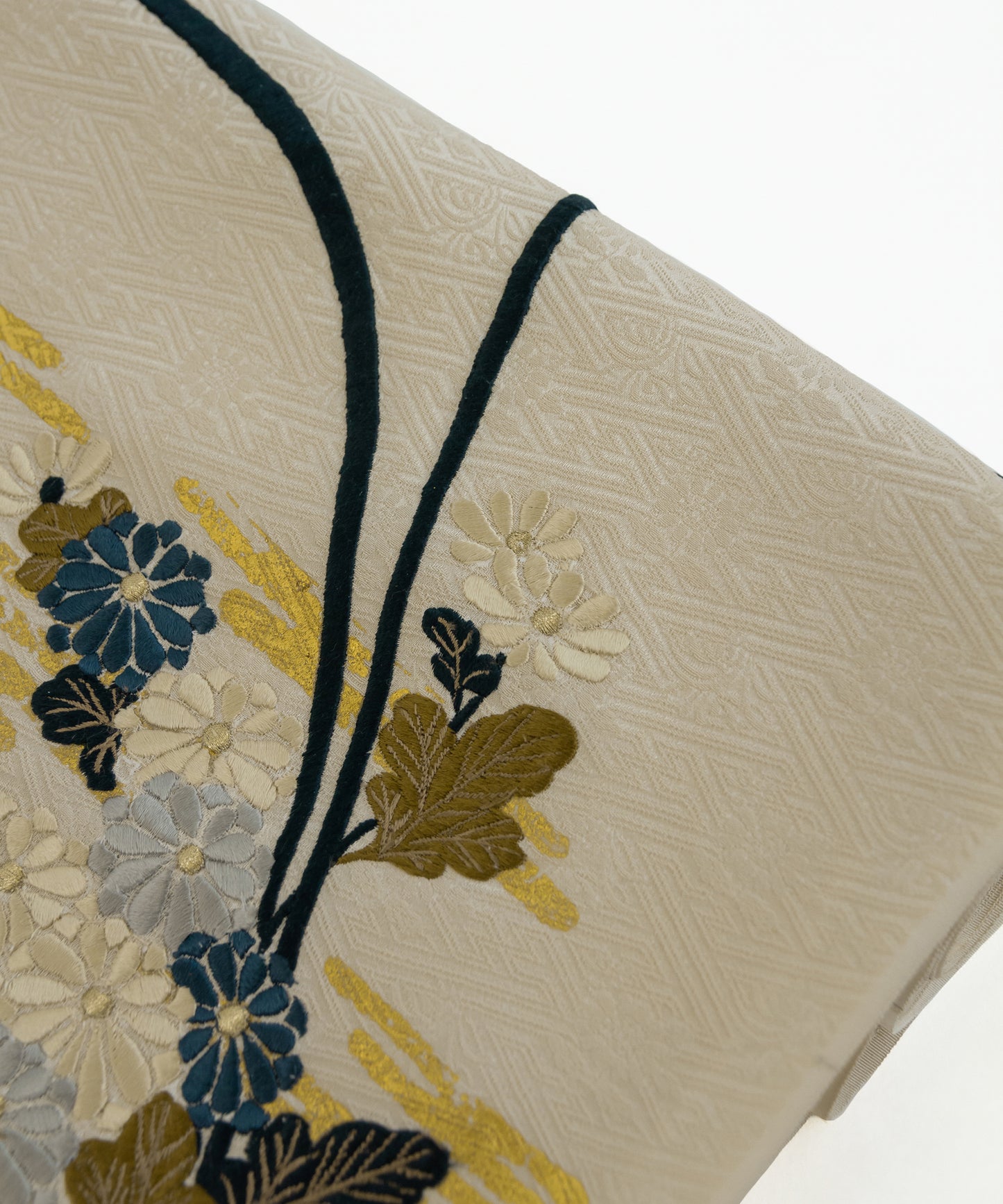 工芸キモノ野口 九寸名古屋帯「慶長霞に菊芒」白茶