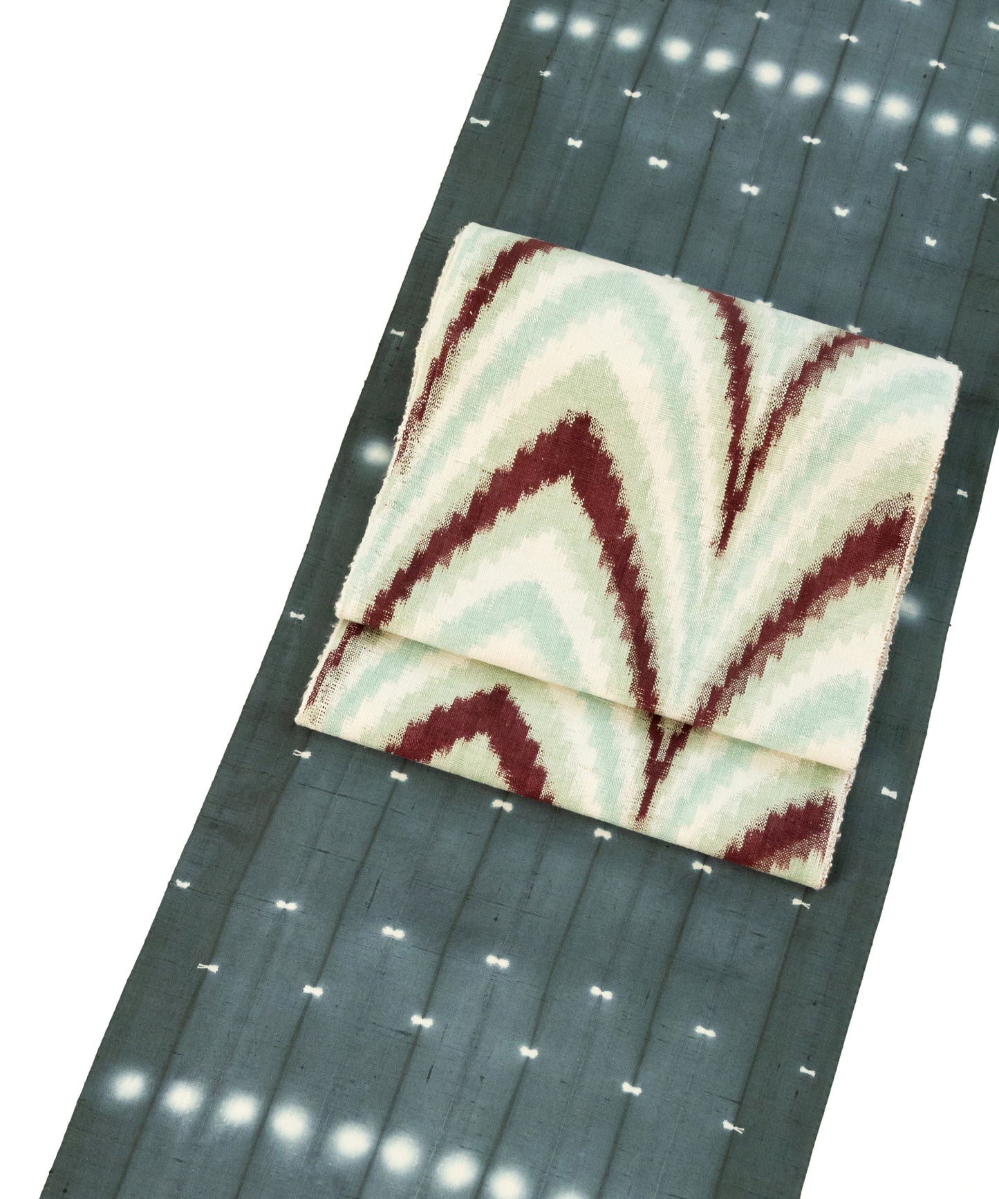 しょうざん生紬着尺「ほたる絞り くすんだ青緑」