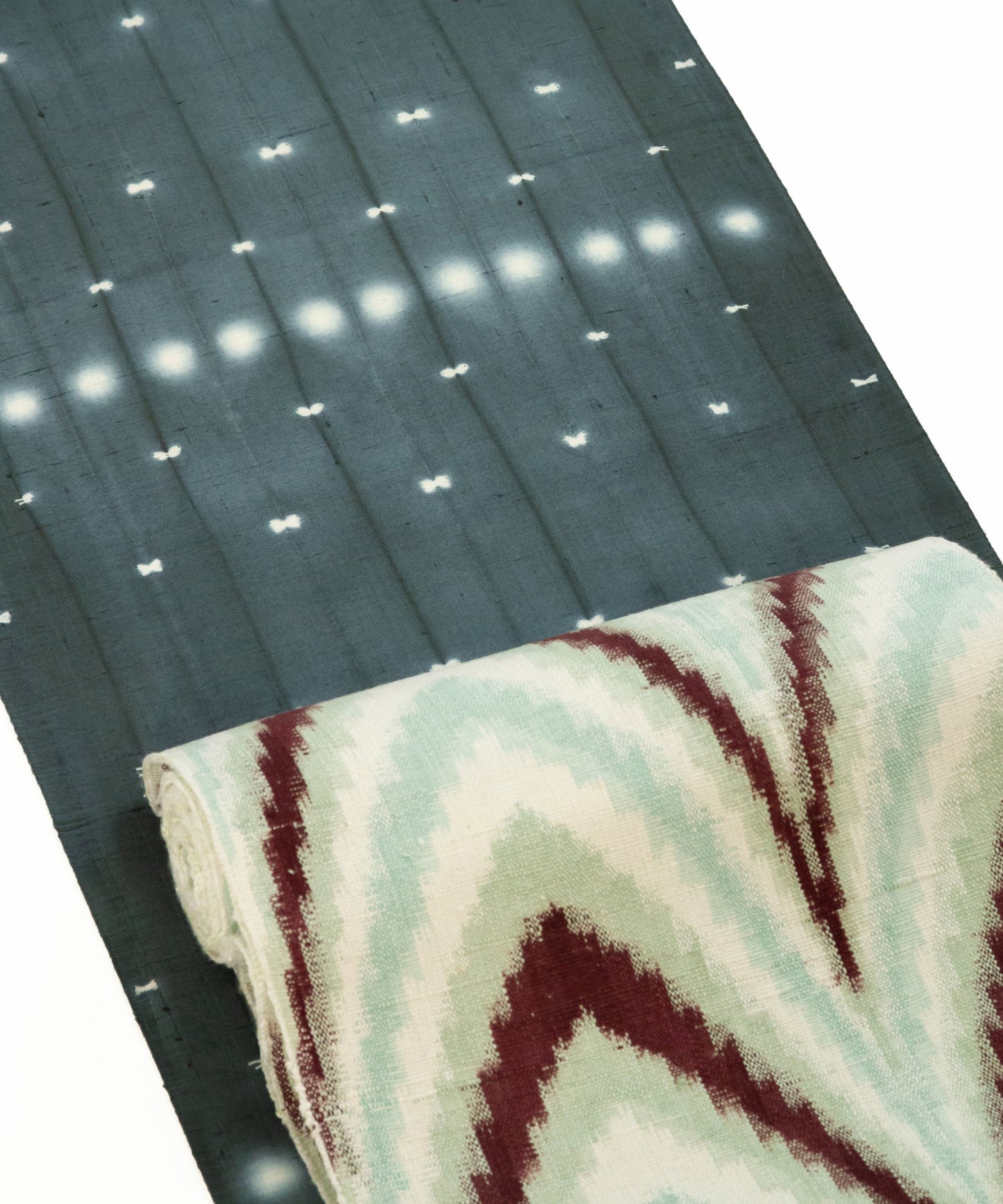 しょうざん生紬着尺「ほたる絞り くすんだ青緑」