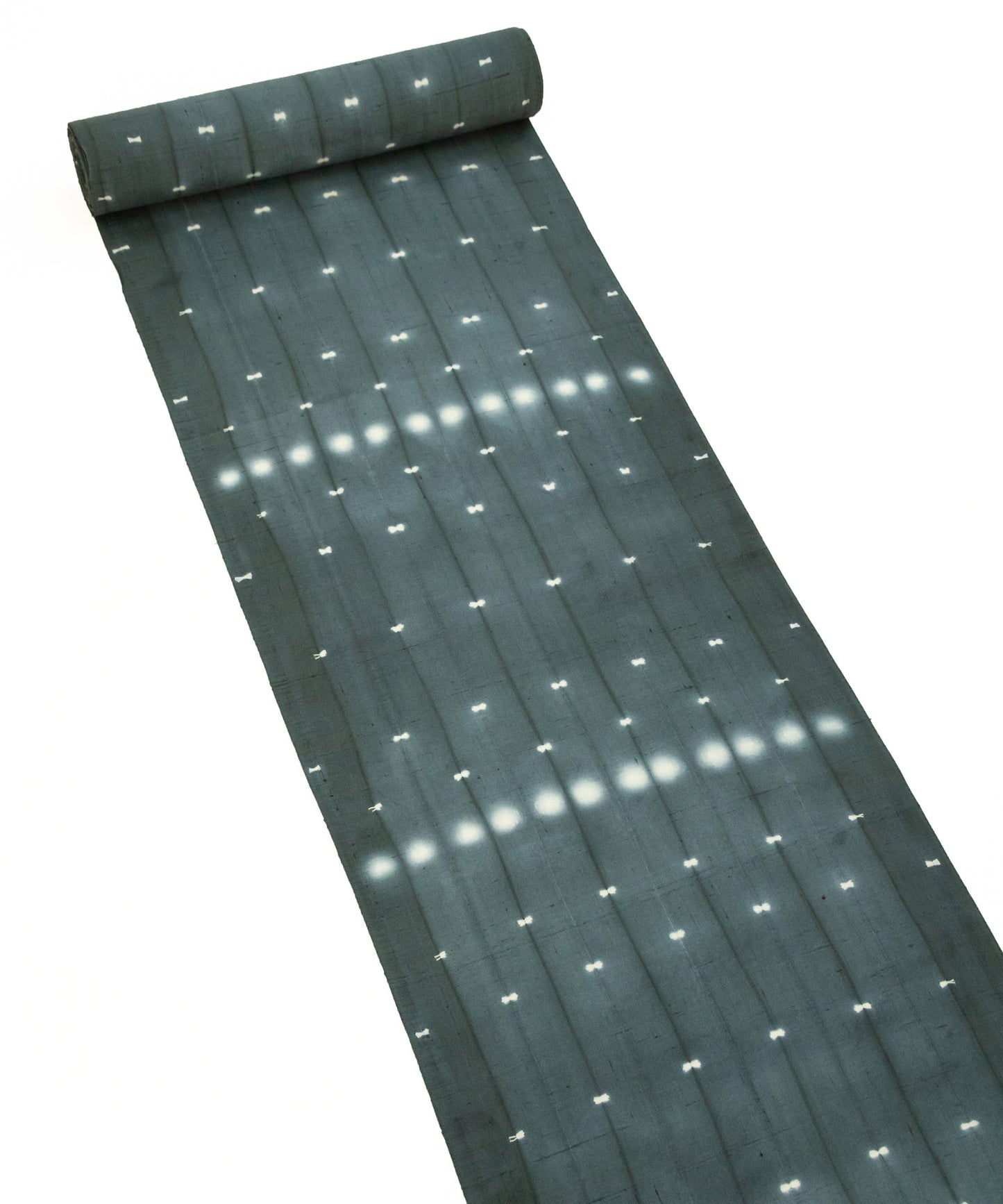 しょうざん生紬着尺「ほたる絞り くすんだ青緑」