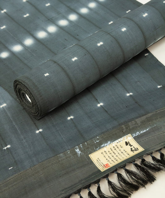 しょうざん生紬着尺「ほたる絞り くすんだ青緑」