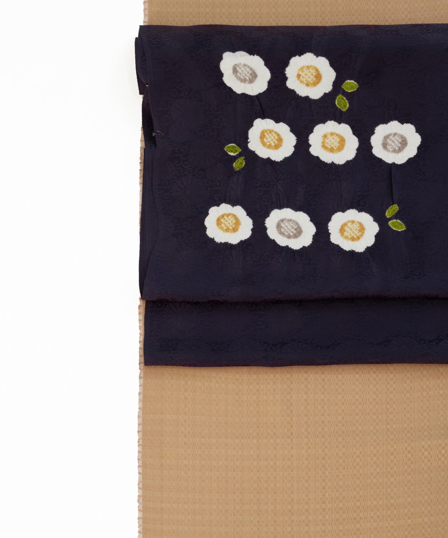 丸太遠藤 絞り九寸名古屋帯「二重葉付小花」