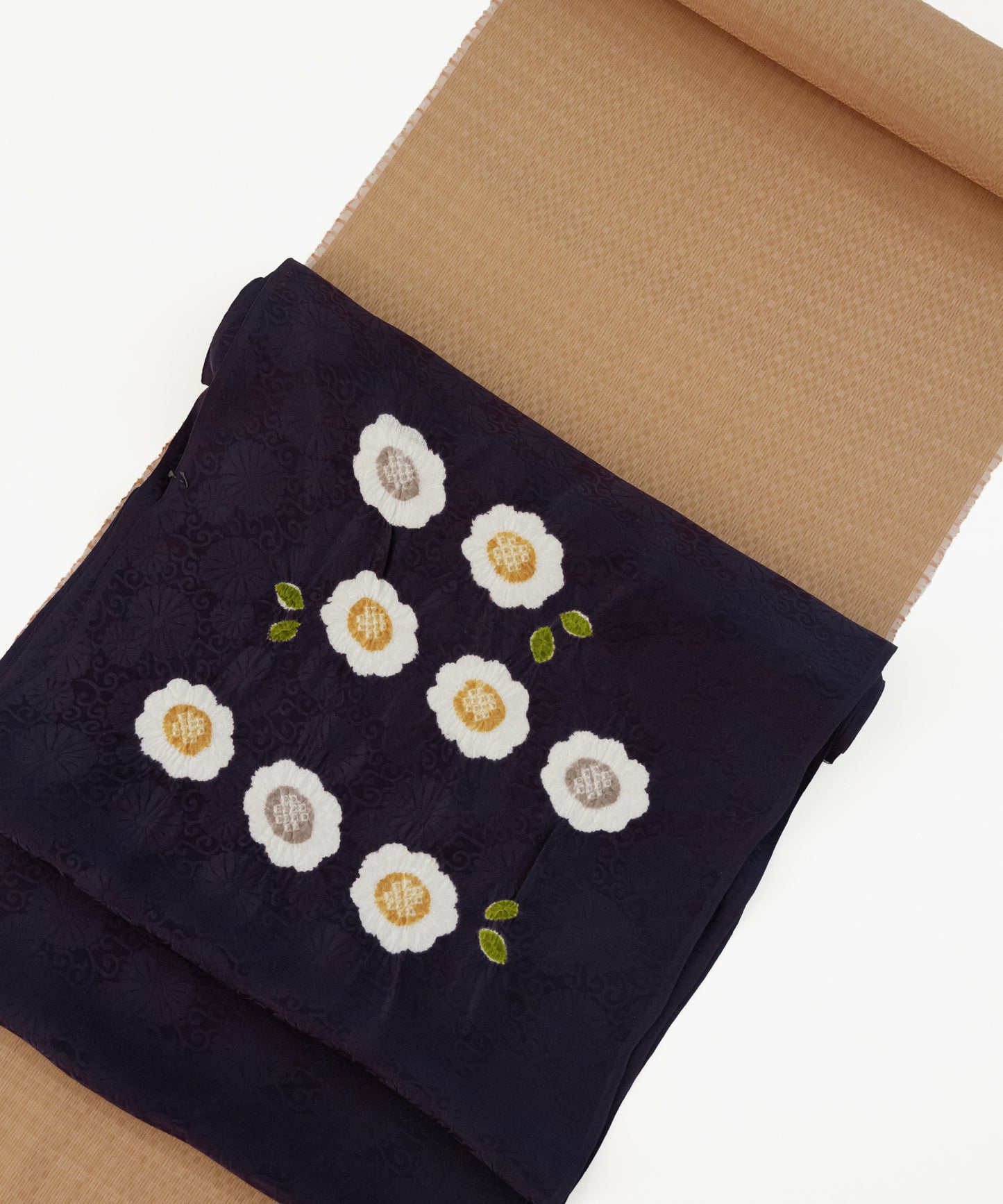 丸太遠藤 絞り九寸名古屋帯「二重葉付小花」