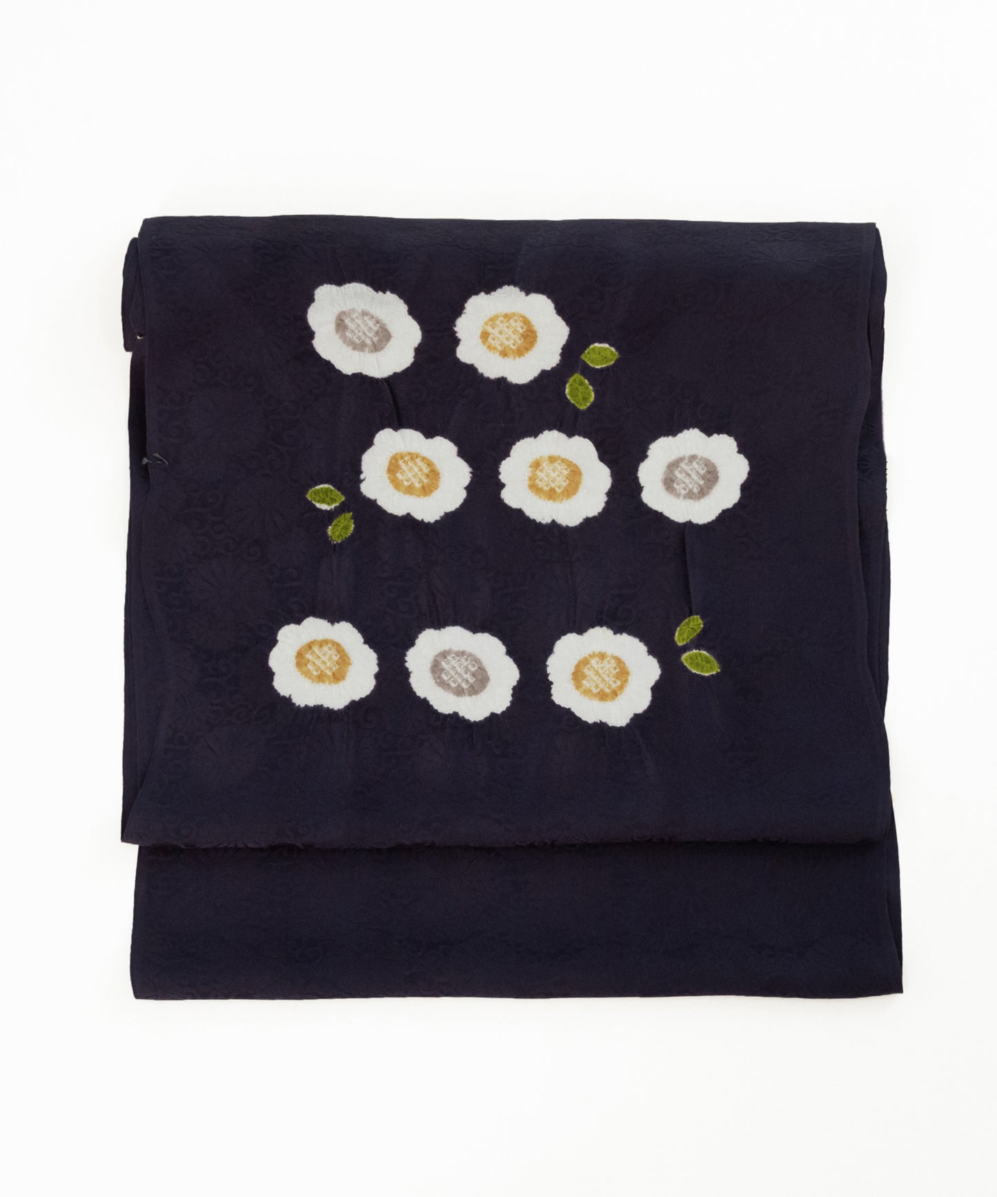 丸太遠藤 絞り九寸名古屋帯「二重葉付小花」