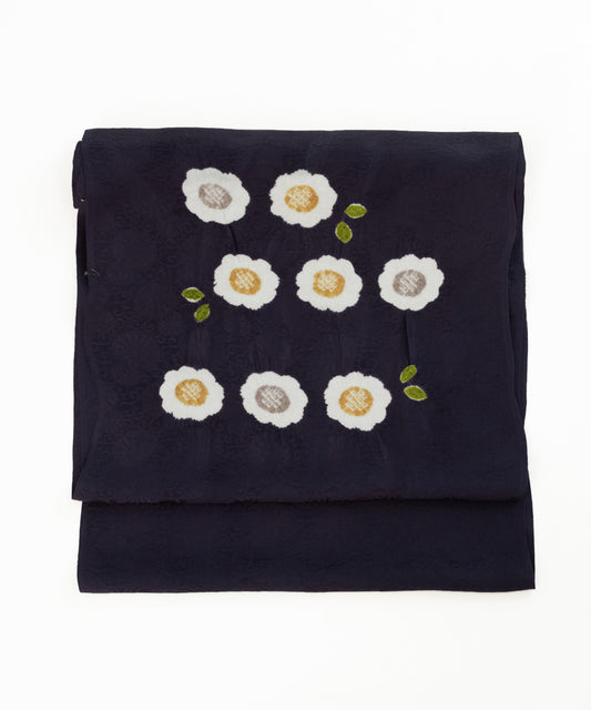 丸太遠藤 絞り九寸名古屋帯「二重葉付小花」