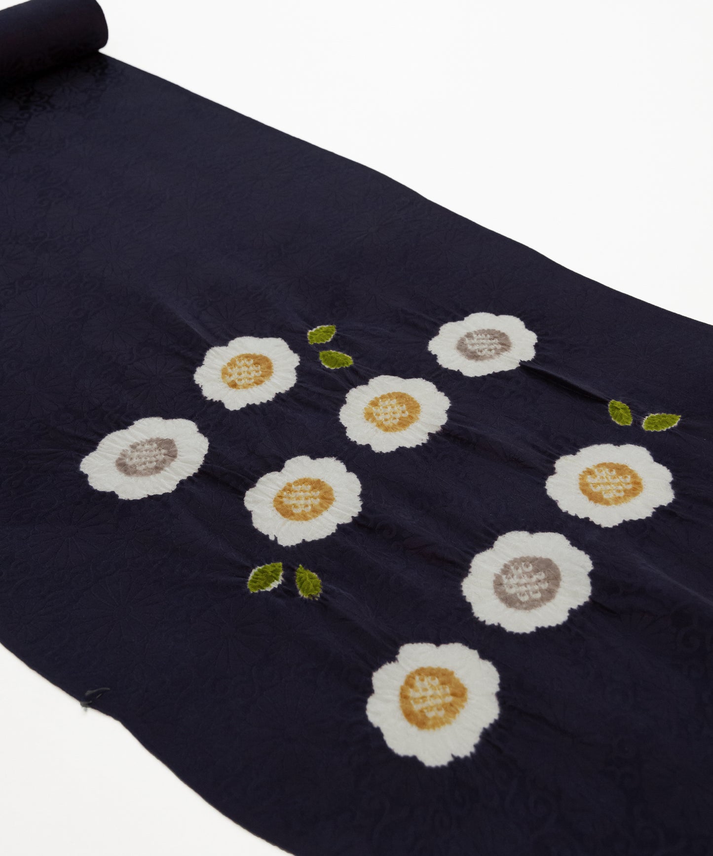 丸太遠藤 絞り九寸名古屋帯「二重葉付小花」