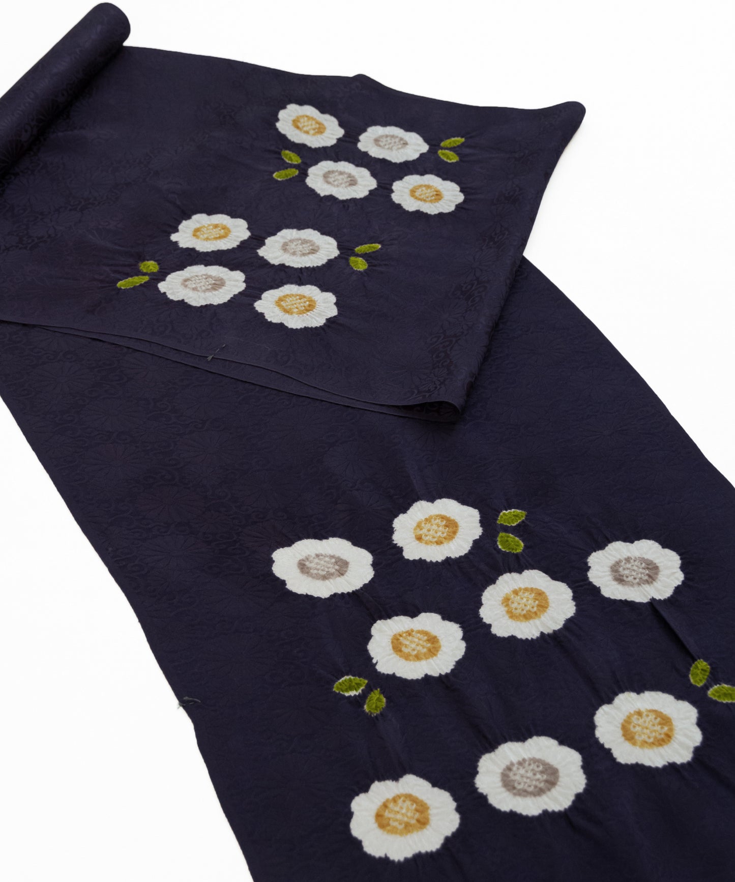 丸太遠藤 絞り九寸名古屋帯「二重葉付小花」