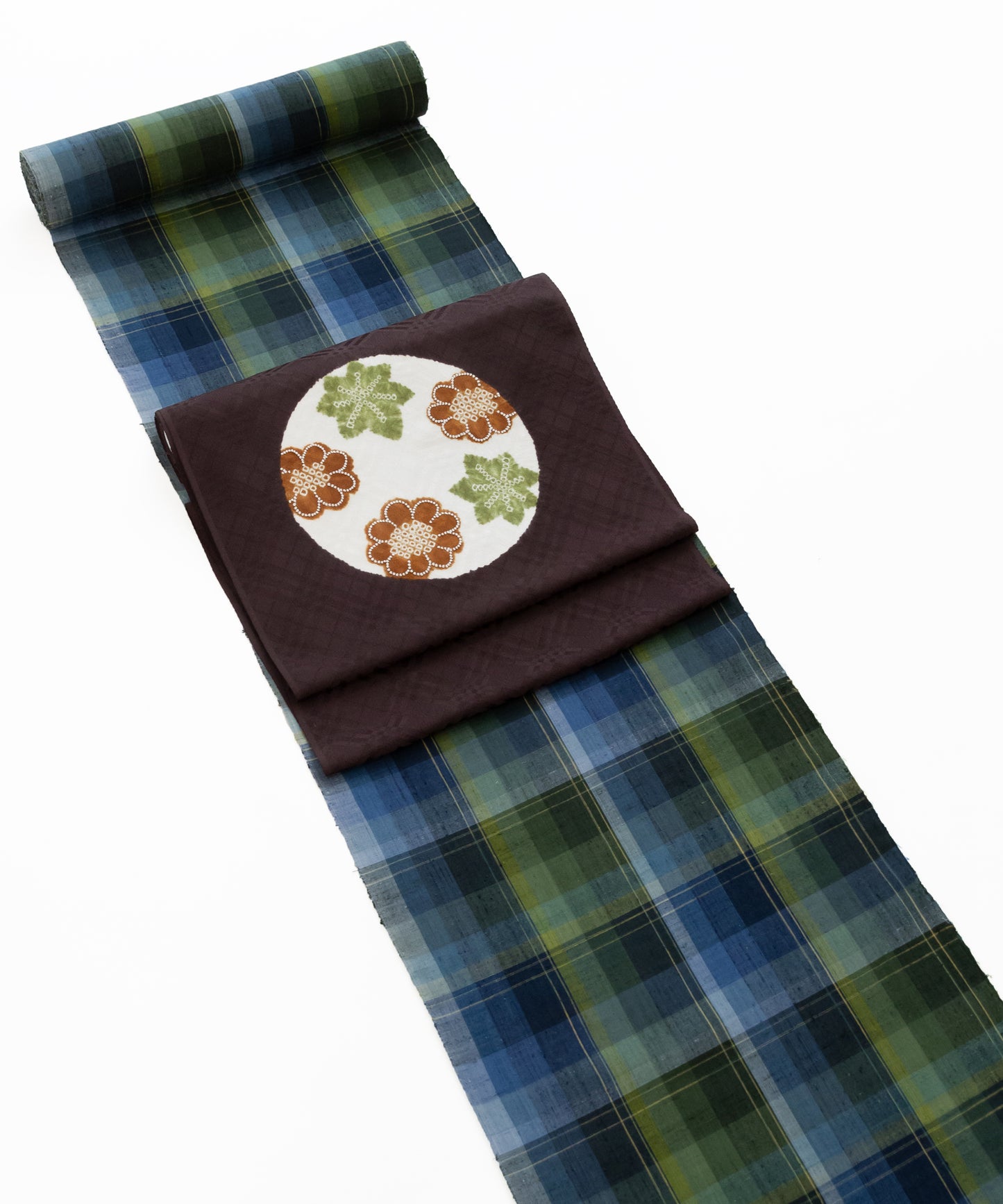 士乎路紬「青色緑色 暈し格子」