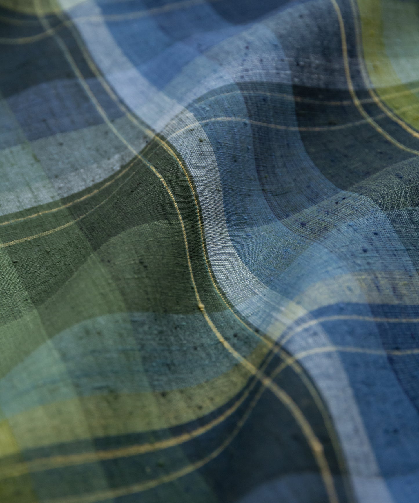 士乎路紬「青色緑色 暈し格子」