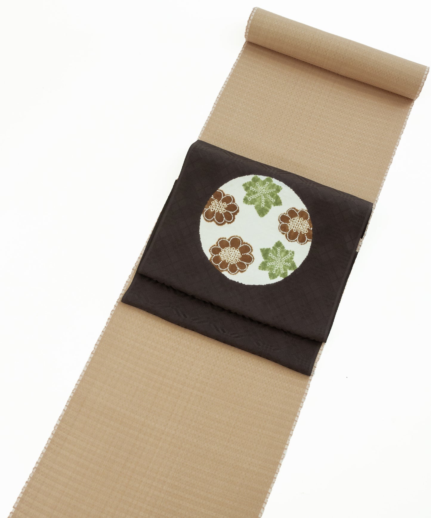 丸太遠藤 絞り九寸名古屋帯「丸取りに菊楓」※価格はお問い合わせくださいませ※