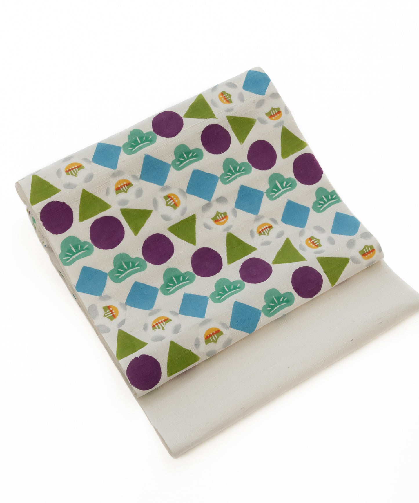 荒川眞理子作 九寸名古屋帯 「○△▢ まるさんかくしかく」