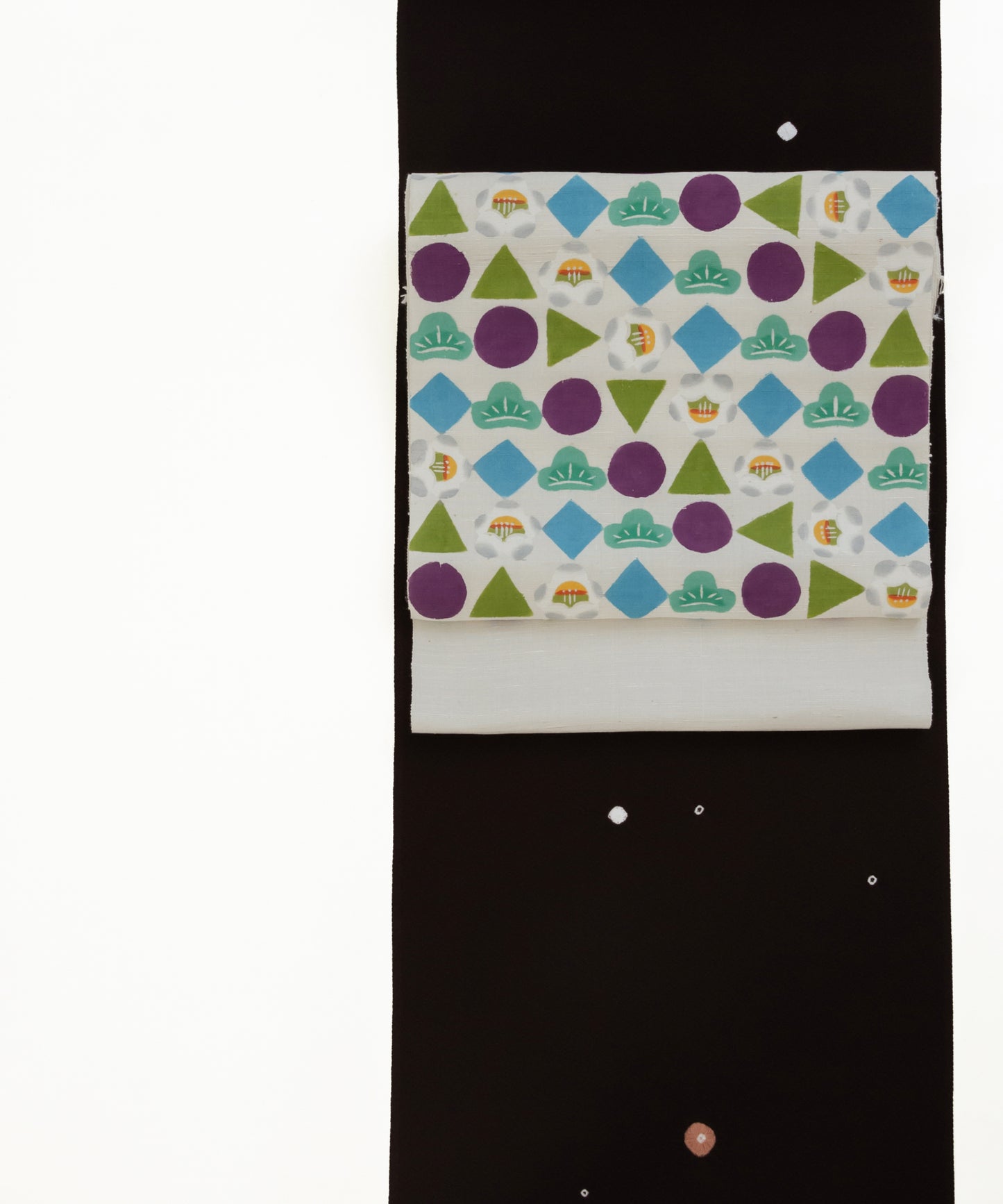 荒川眞理子作 九寸名古屋帯 「○△▢ まるさんかくしかく」