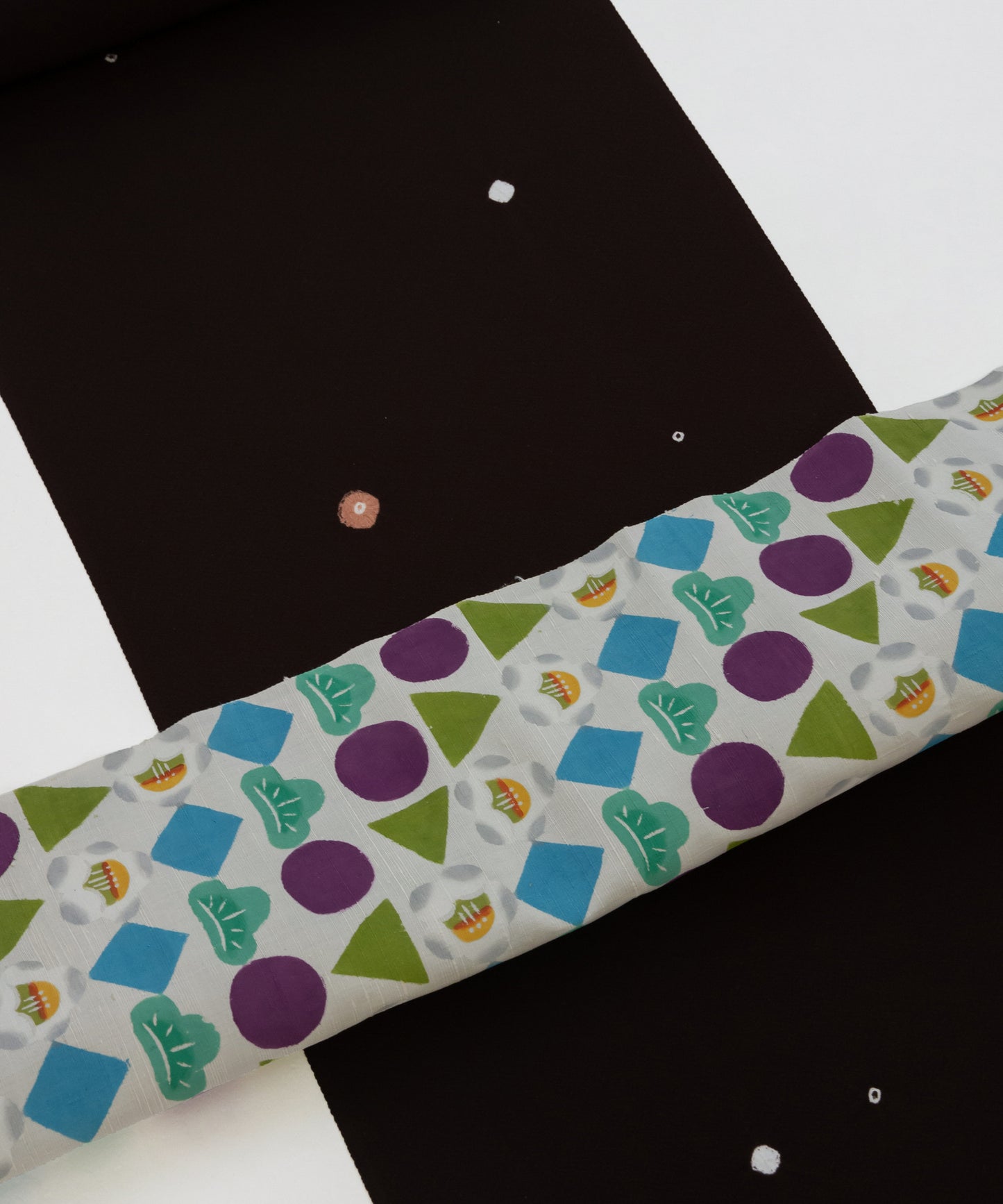 荒川眞理子作 九寸名古屋帯 「○△▢ まるさんかくしかく」