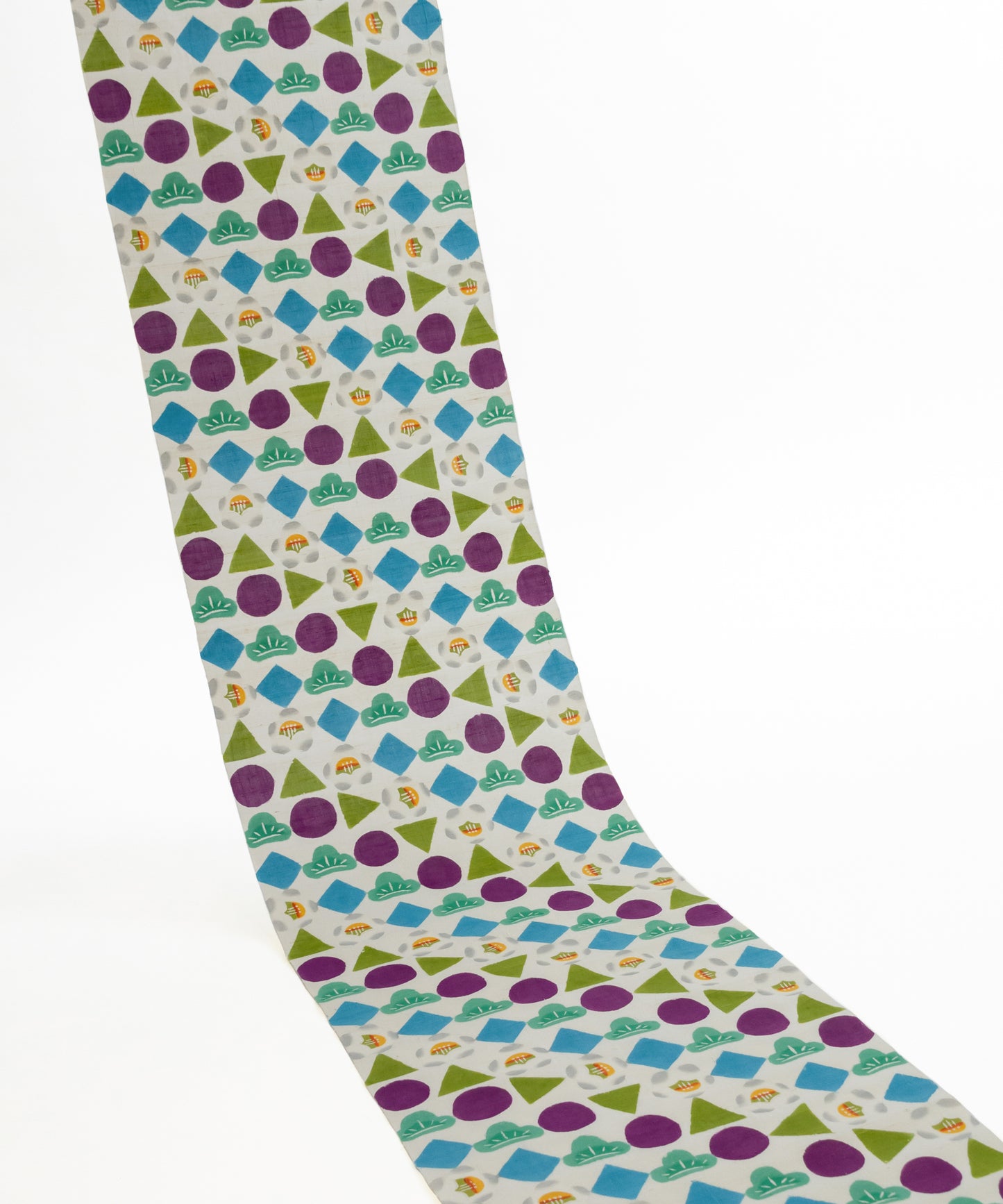 荒川眞理子作 九寸名古屋帯 「○△▢ まるさんかくしかく」