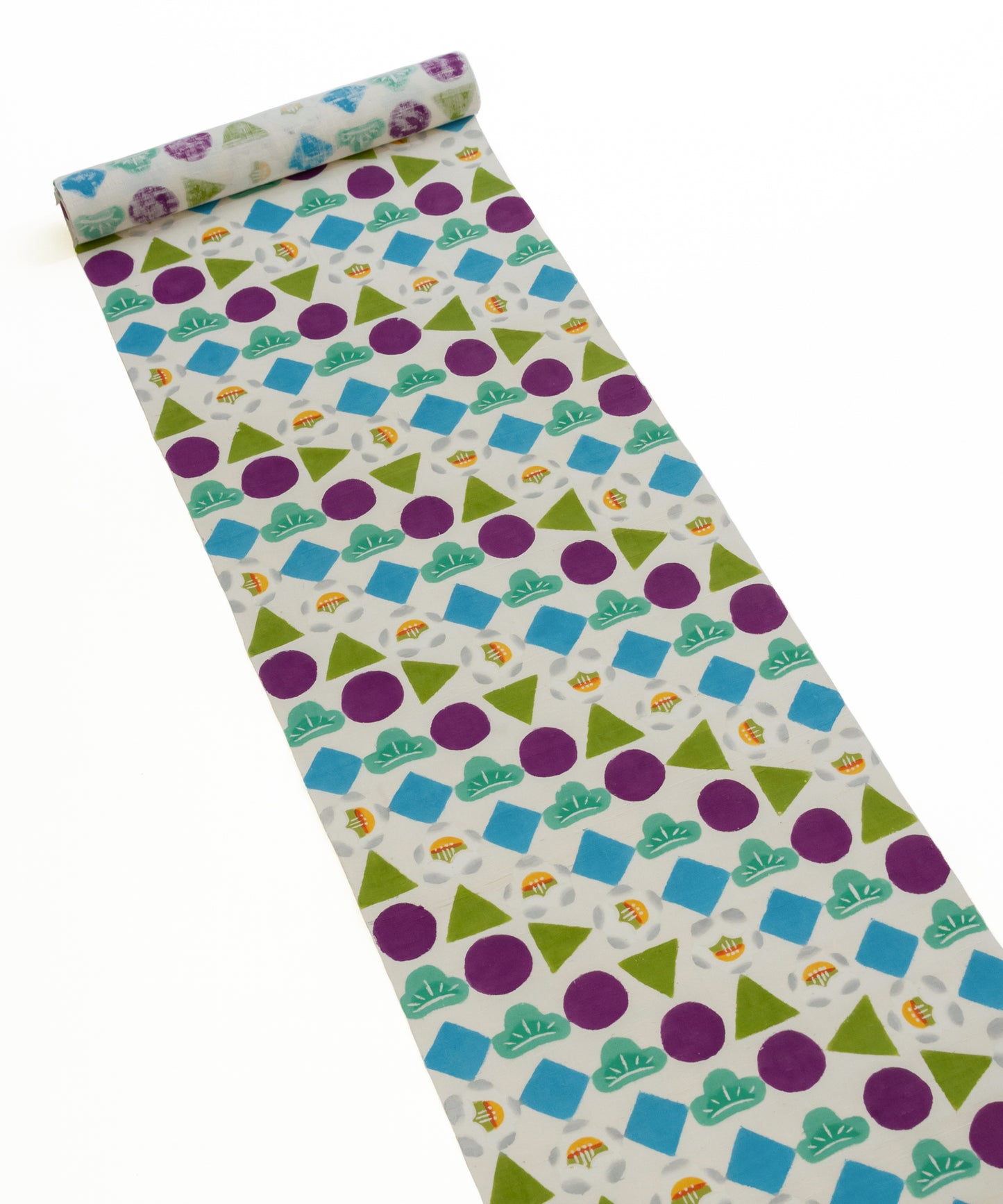 荒川眞理子作 九寸名古屋帯 「○△▢ まるさんかくしかく」